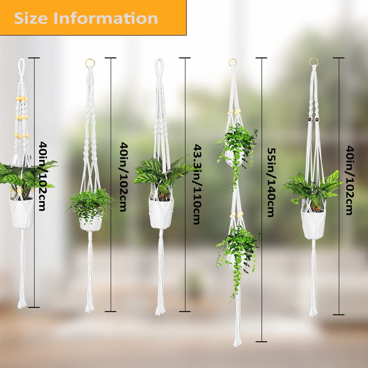 5 Pack Macrame Plant Hangers, Handmade Hanging Planter with Beaded & Tassel for Indoor Outdoor Plant Pots, Durable Cotton Rope Plant Hanger for Home, Garden, Balcony Decor