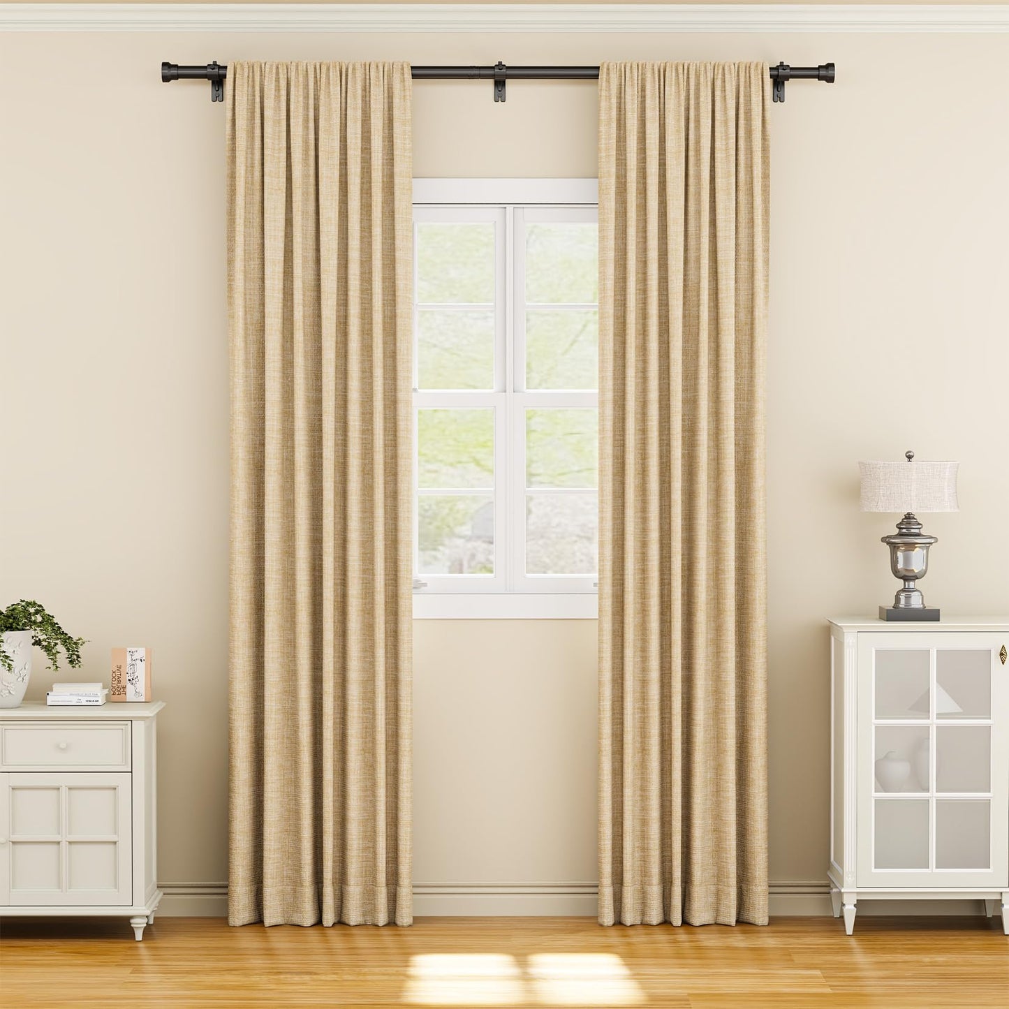 YaFex Curtain Rod 32-84 Inch, Heavy Duty 1 Inch Adjustable Curtain Pole, Black Long Curtains Rods for Window, Modern Design, Easy Installation