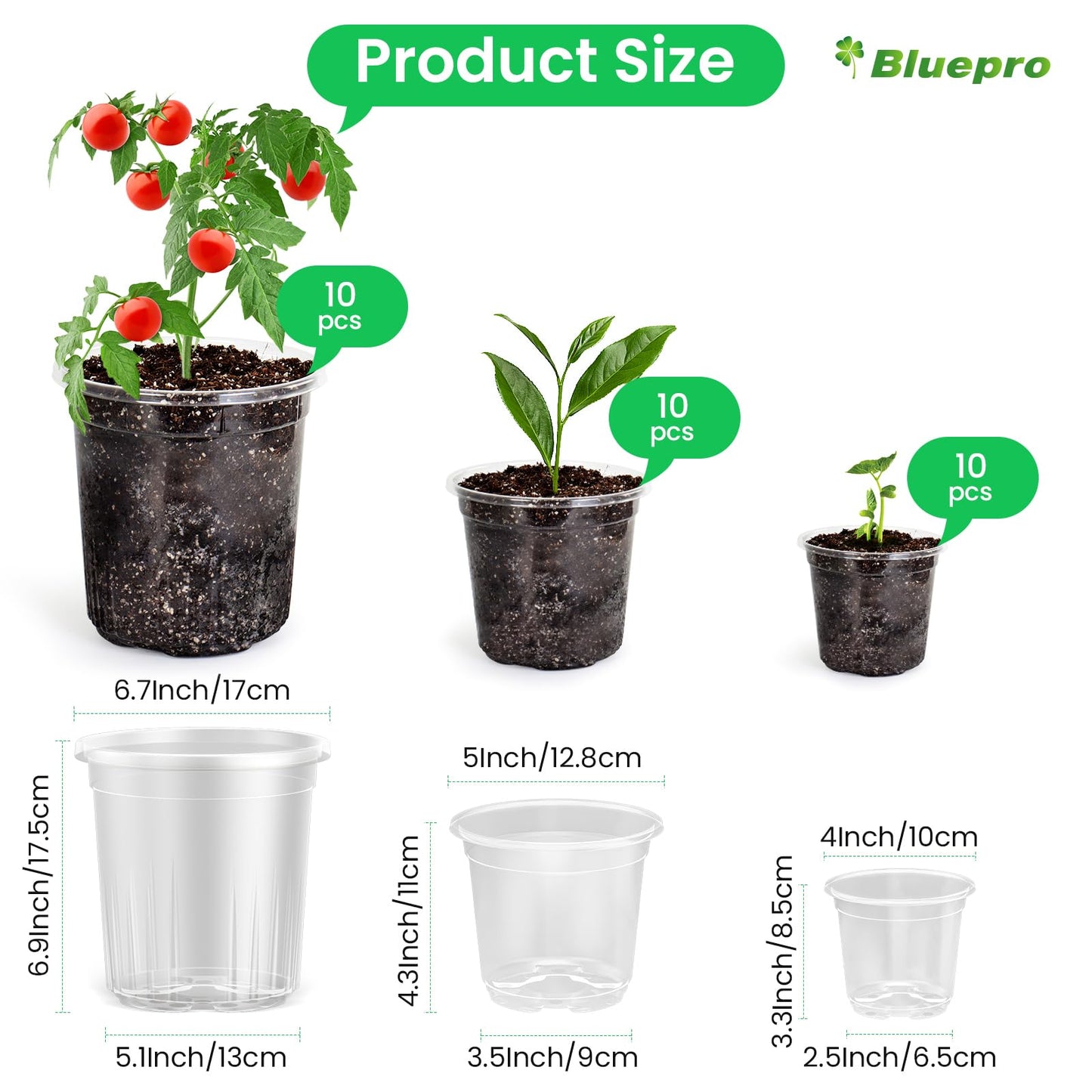 36 Packs 5/4/3.5 Inch Reinforced Clear Nursery Pots with Drainage Hole, Transparent Variety Pack Plastic Plant Pot Seedling Planter Seed Starter Flower 20pcs Labels