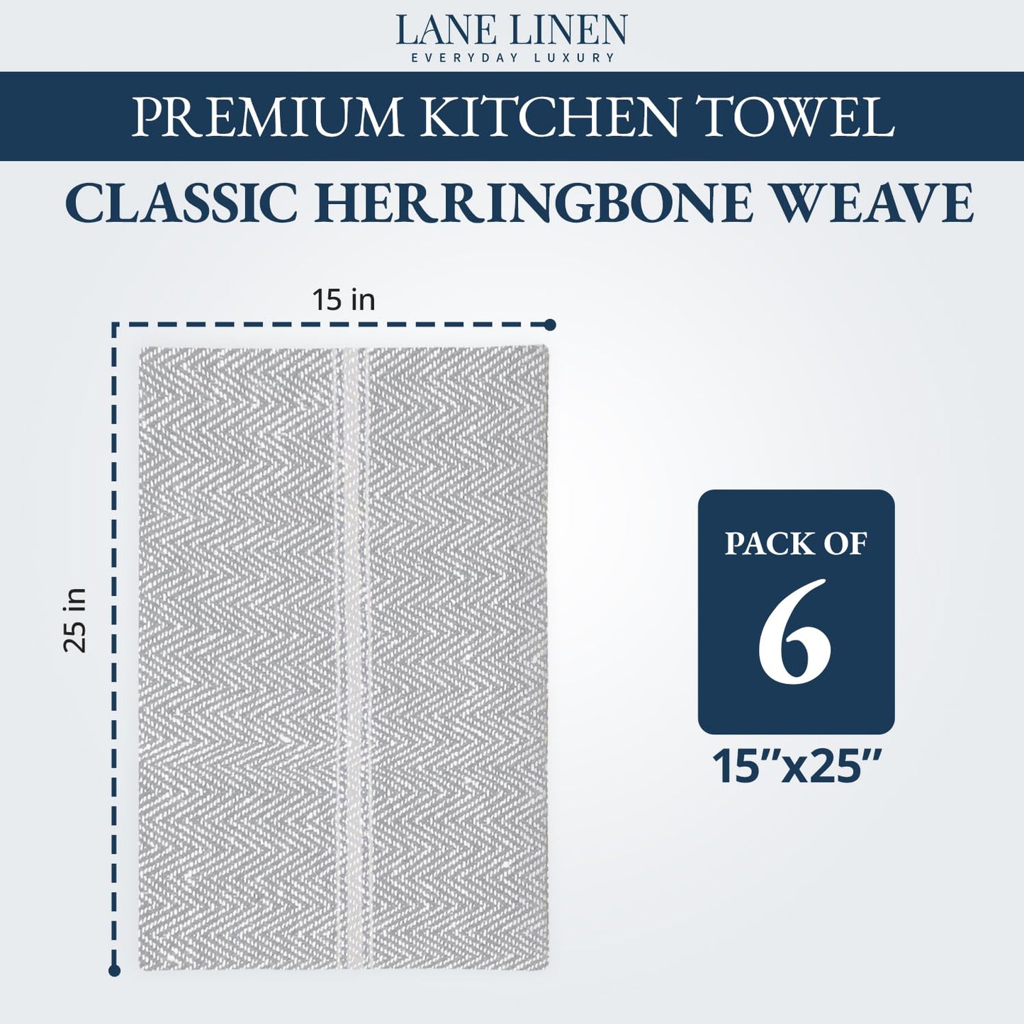 Kitchen Towel Set - 100% Cotton Kitchen Towels, Reusable Dish Cloths, Grey Dish Towels for Kitchen, Soft Absorbent Tea Towels, Durable Kitchen Hand Towels, 14” x 25” Kitchen Dish Towels - 6 Pack