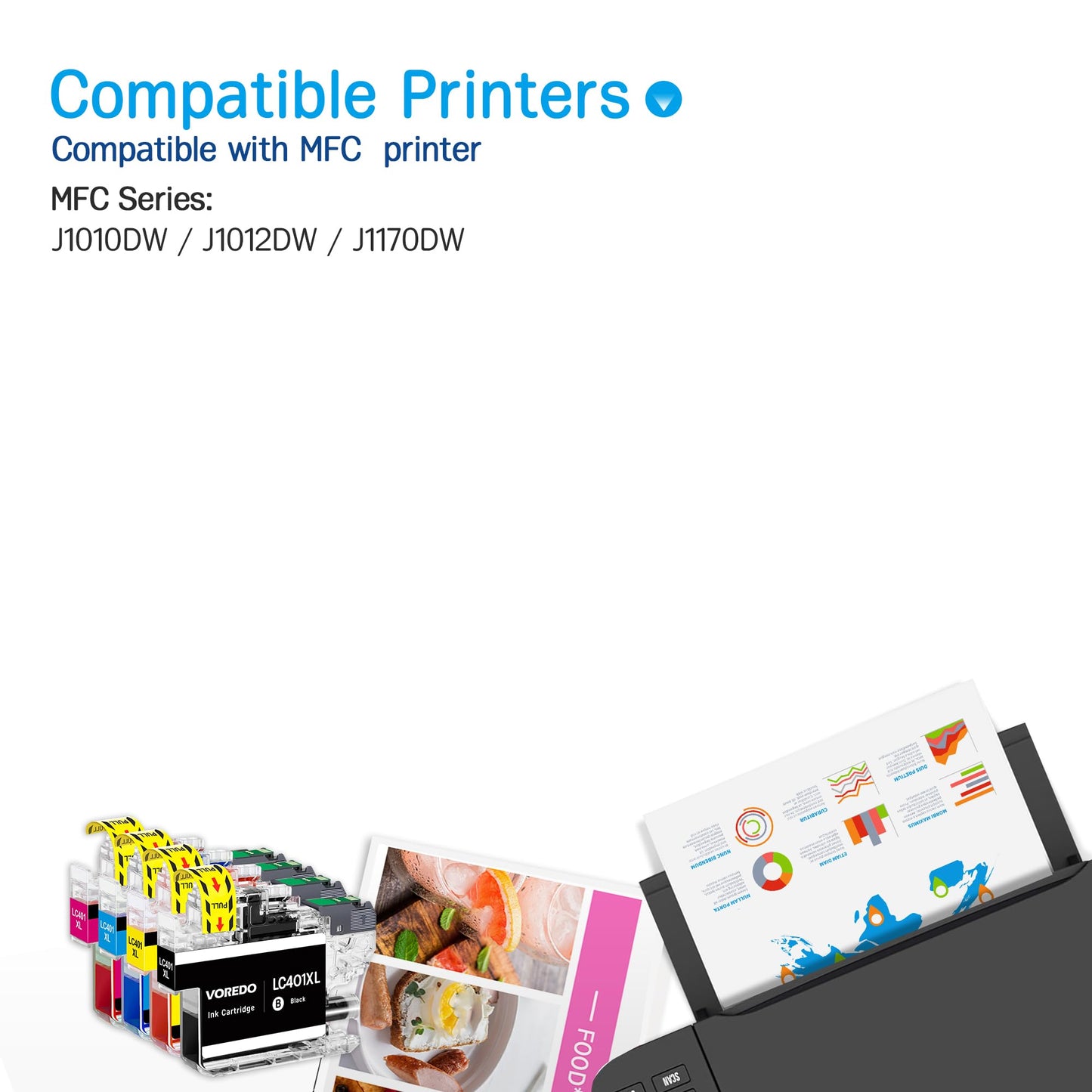 4 Pack LC401 Ink Cartridge LC 401XL Ink Replacement for Brother LC401 XL Ink for Brother LC 401 XL Ink for MFC J1010DW Printer Ink LC401XL for MFC J1012DW J1170DW Printer (Black Cyan Magenta Yellow)