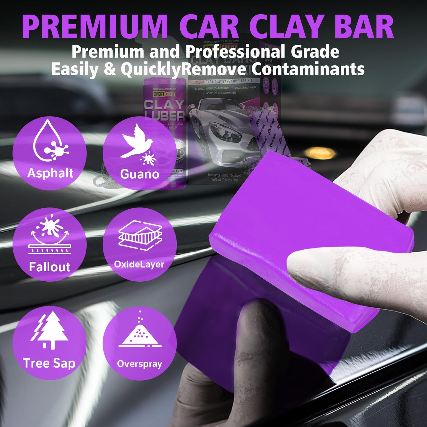 XPERTCHEMY Car Clay Bars Auto Detailing 4 Pack 400g(4x100g) and Clay bar Lubricant Tablets 10 Pack(1pcs=16 oz) Clay bar kit, Spray Bottle and Microfiber Towel for Car Detailing
