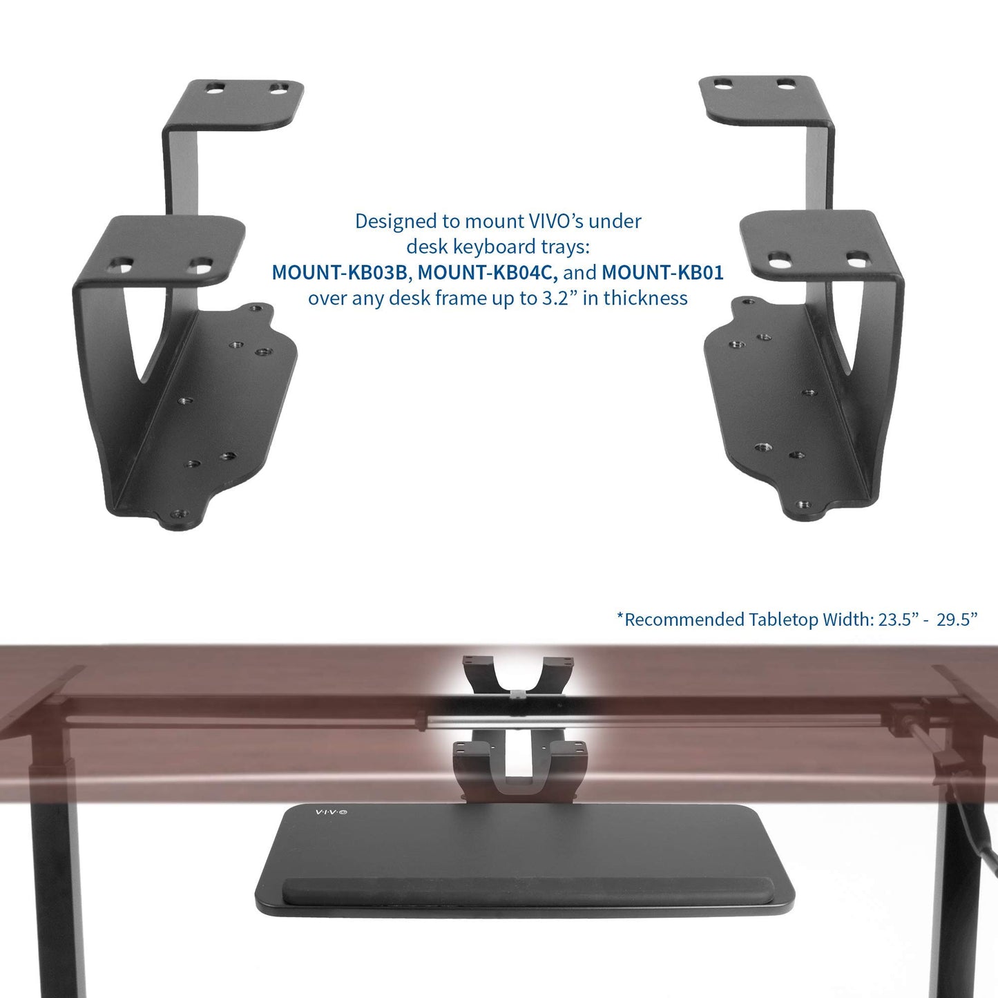 VIVO Steel Dual Spacer Brackets for Under Desk Keyboard and Mouse Slider Tray, Height Track Spacer Mount Fitting Desk Frames up to 3.2 inches, Brackets Only, MOUNT-SPACER01
