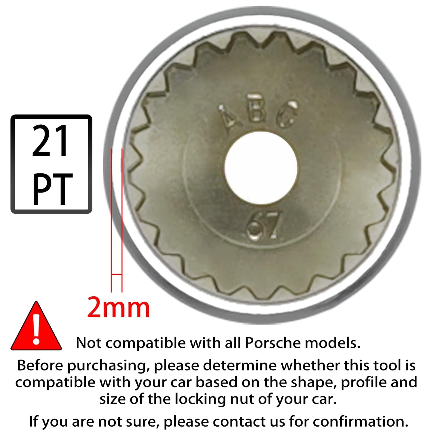 JEUCLEL ABC-67 21Pt Outer Ring 2mm Wheel Locking Nut Key for Porsche VW Toureg Panamera/Cayenne/Macan/Cayman/SUV, Wheel Lock Nut Socket Adapter, Anti-Theft Lug Nut Removal Tool, Screw Remover