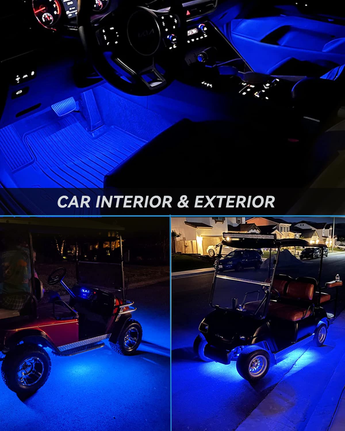 12V Led Light Strip 24" Connectable Blue Led Light Strips for Cars Golf Cart Boat Marine Motorcycle Waterproof Led Strip Lights, 4Pack