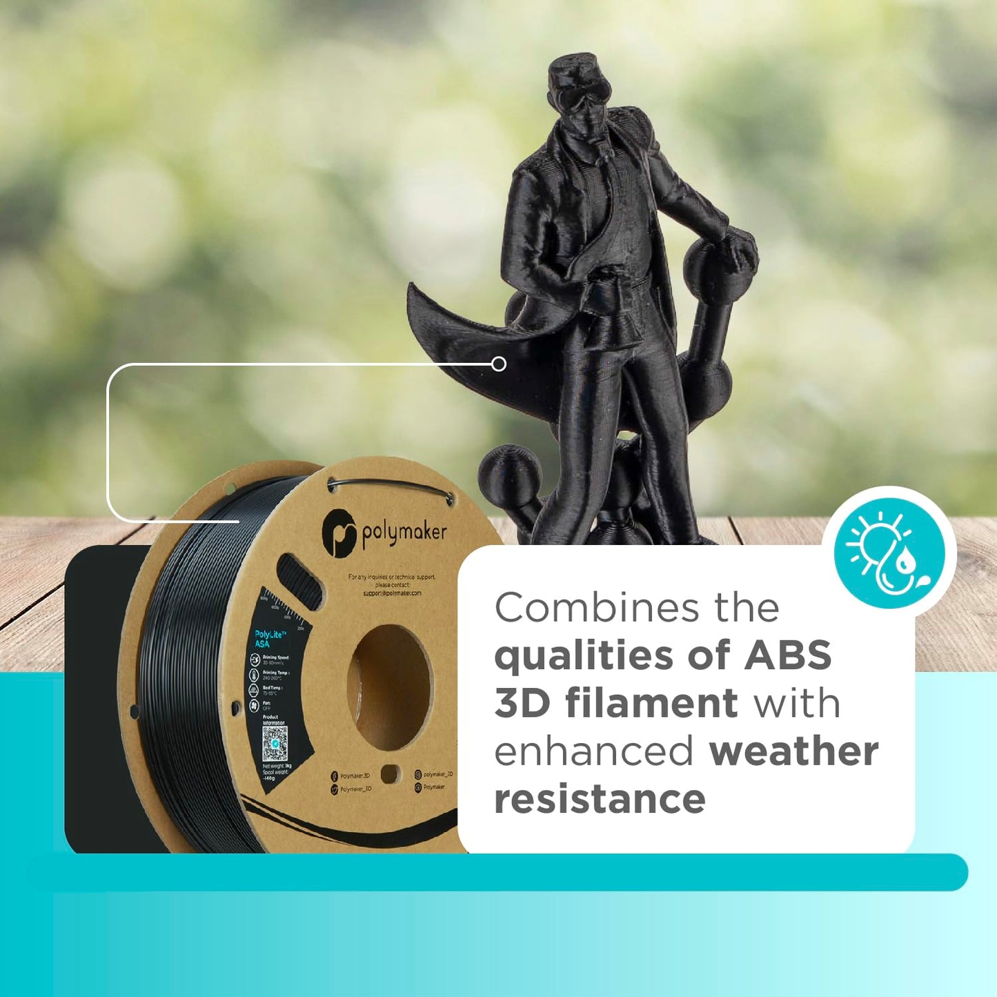 Polymaker ASA Filament 1.75mm Jet Black, 1kg 3D Printing Filament, Heat & Weather Resistant - ASA 3D Printer Filament Perfect for Printing Outdoor Functional Parts