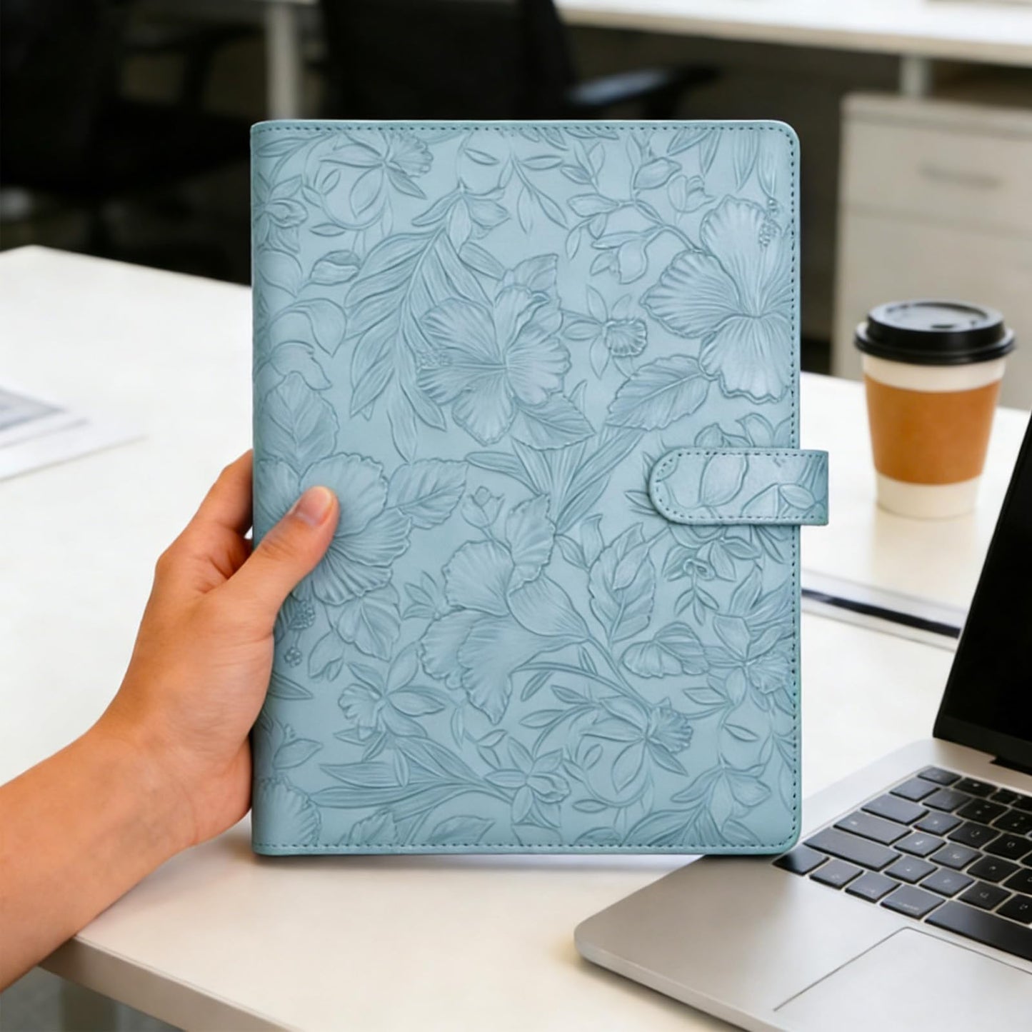 VANRA Padfolio Portfolio Binder Faux Leather Interview Resume Folder with Notepad, Document Organizer Card Holder, Letter-Sized Notepad Portfolio Organizer for Business School Office (Blue)