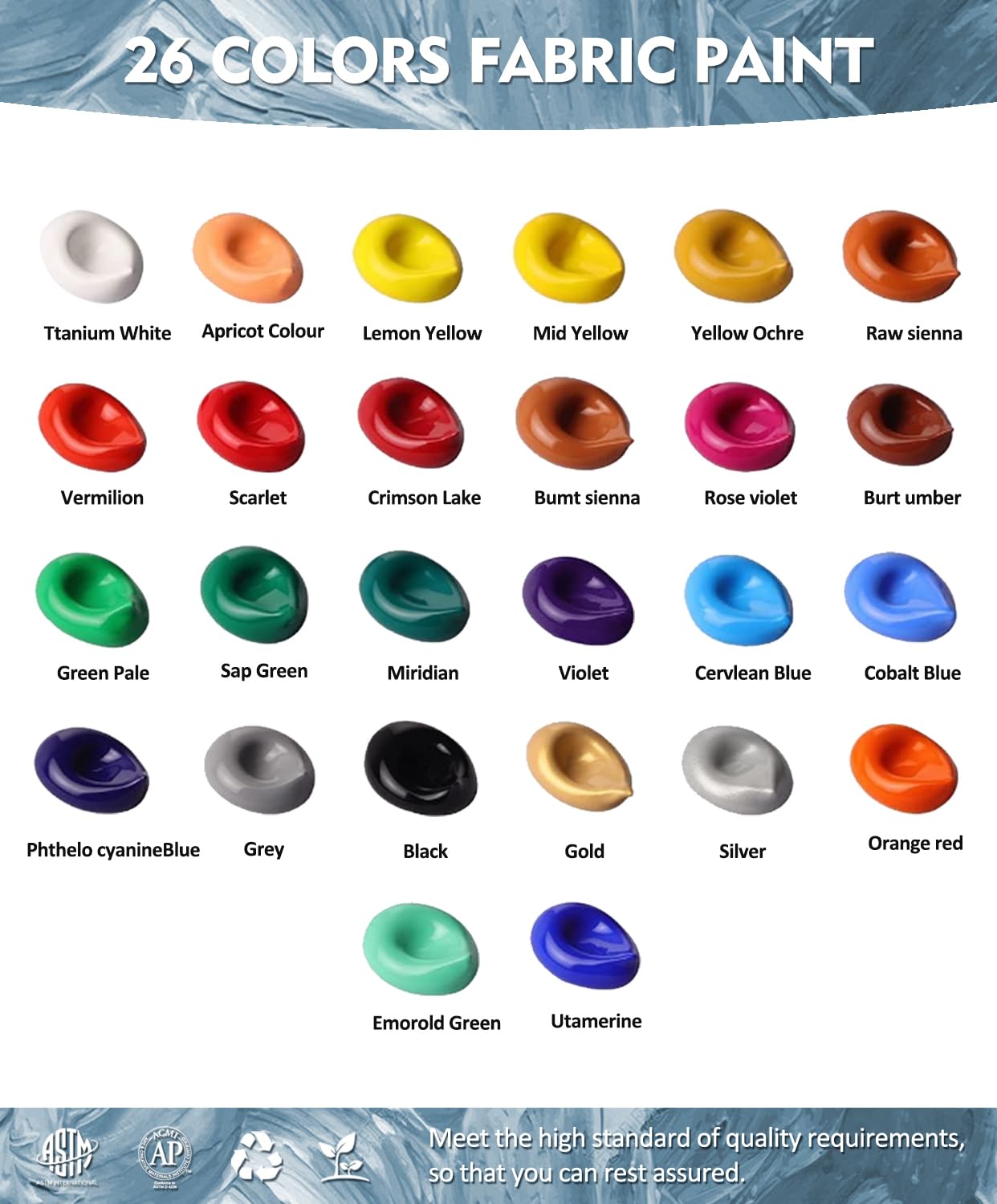 Colorful Permanent Fabric Paint, 26 Colors Soft Fabric Paint in Bottles (30ml/1oz) with Brushes, Palette,Non-Toxic Textile Paint for Clothes, T-Shirts, Shoes Art