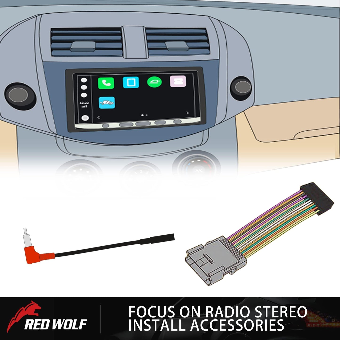 RED Wolf Radio Wiring w/Antenna Adapter RCA Input Replacement for Ford 2006-2012, Lincoln 2006-2010, Mercury 2006-2009 Aftermarket Stereo Install Wire Cable Harness with RCA Adapter Plug