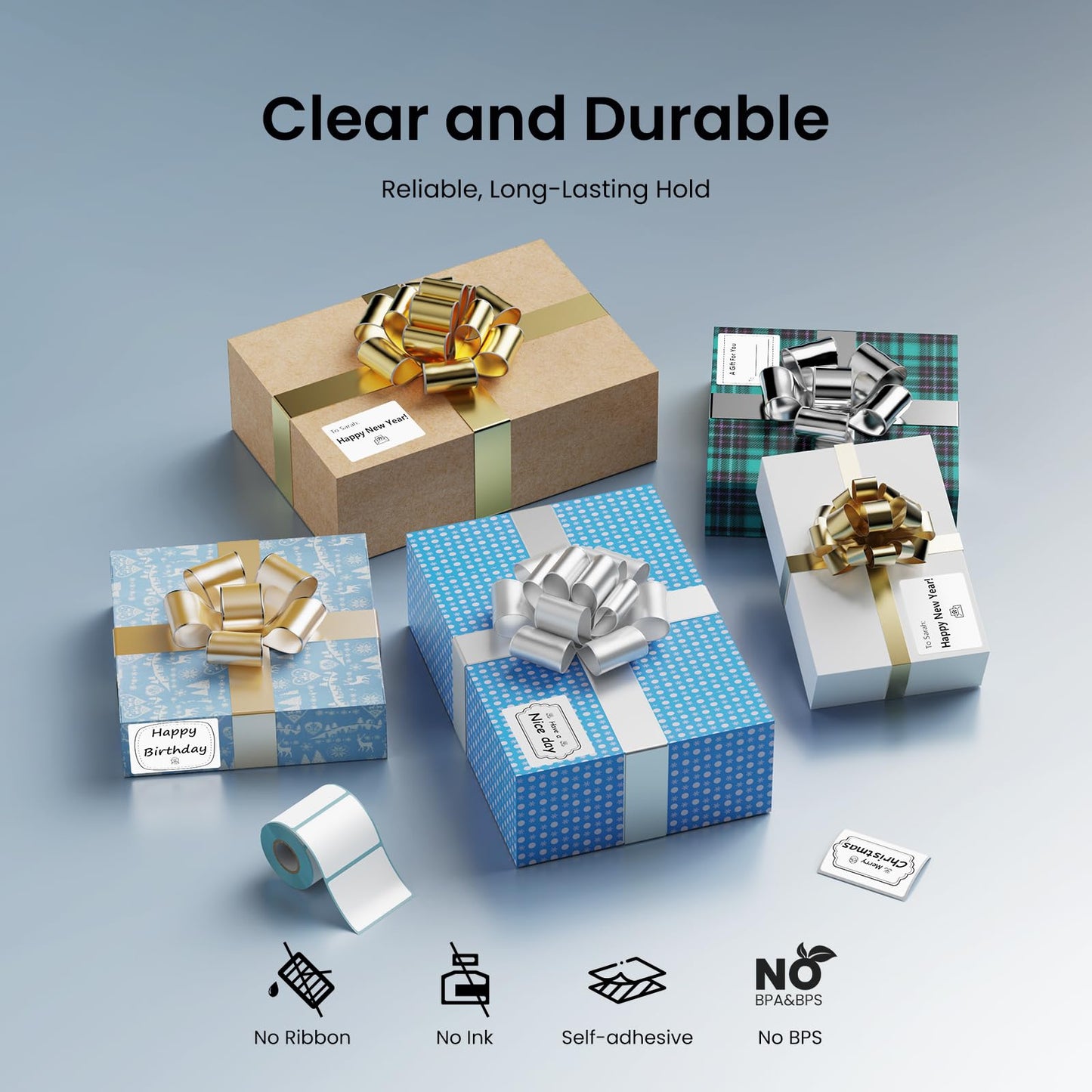 CLABEL Label Maker Tape for 220B/221B/230B Label Maker Thermal Label Roll Label Maker Paper Clear Label Waterproof Sticker Printer Paper (1.57'' x 1.18''(40 x 30mm)) 6 Rolls, Black on White