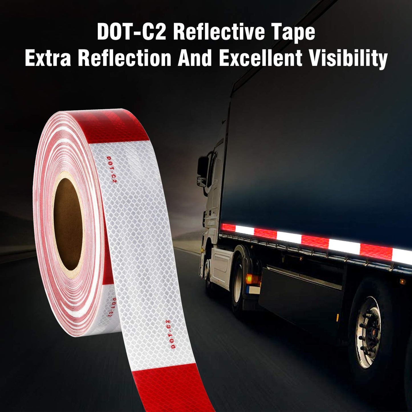 DOT-C2 Reflective Safety Tape 2 Inch x 200 Feet Red/White Conspicuity Tape for Vehicles, Trailers, Boats, Signs (200 FT)