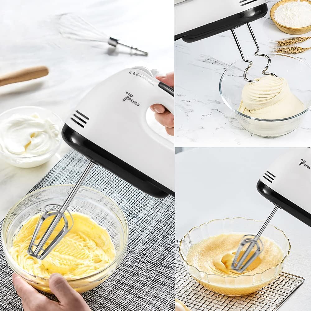 7-Speed Hand Mixer for Baking, Electric Handheld Mixer with Stainless Steel Beaters & Dough Hooks, Turbo Function Immersion Whisk for Cookie Dough (Hand Mixer)