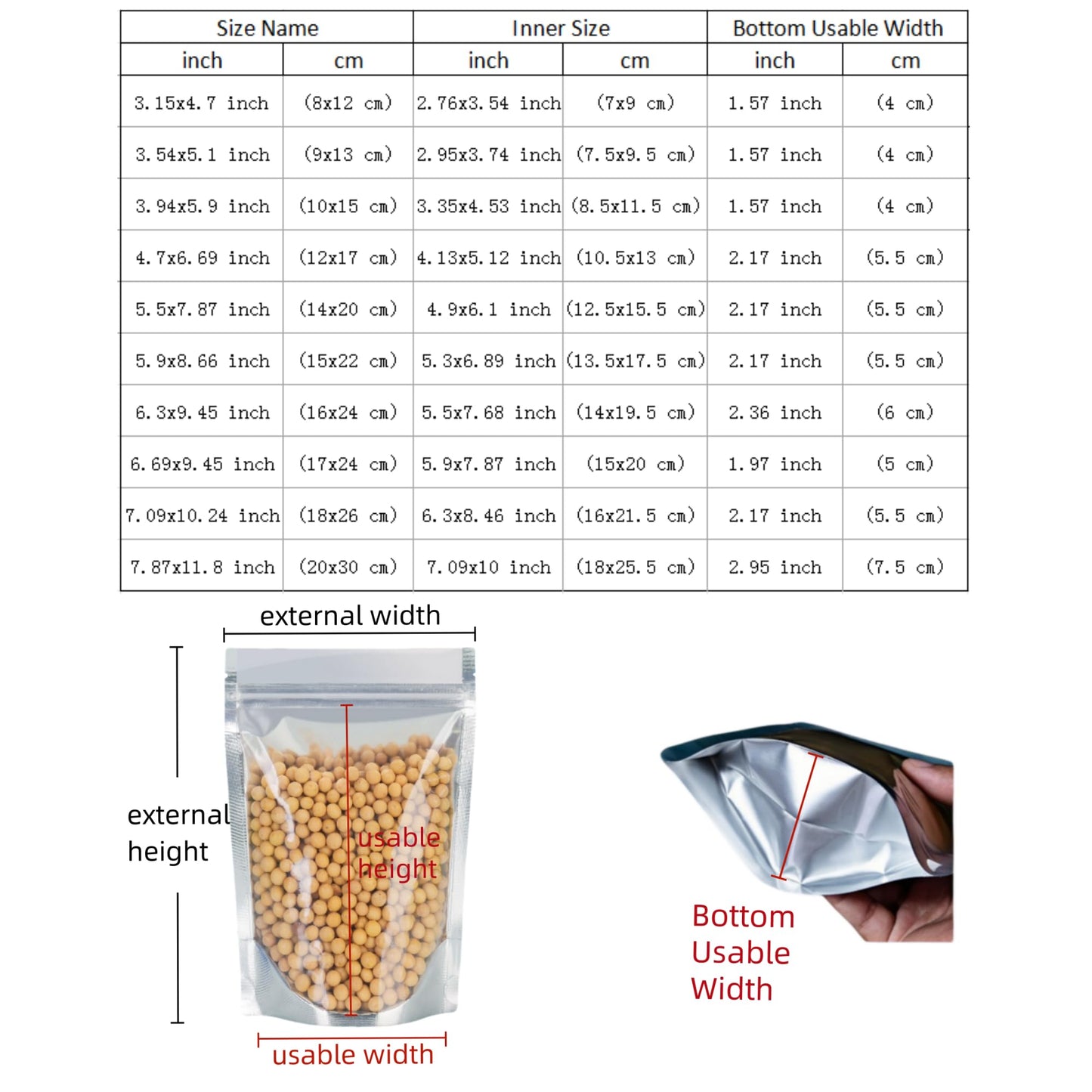 WACCOMT Pack 50 Pcs Resealable Silver Mylar Bags with Clear Window Thick Stand Up Aluminum Foil Pouch Zipper Lock Heat Seal Food Storage Bags for Small Business Sample Snack (14x20 cm(5.5x7.9 inch))