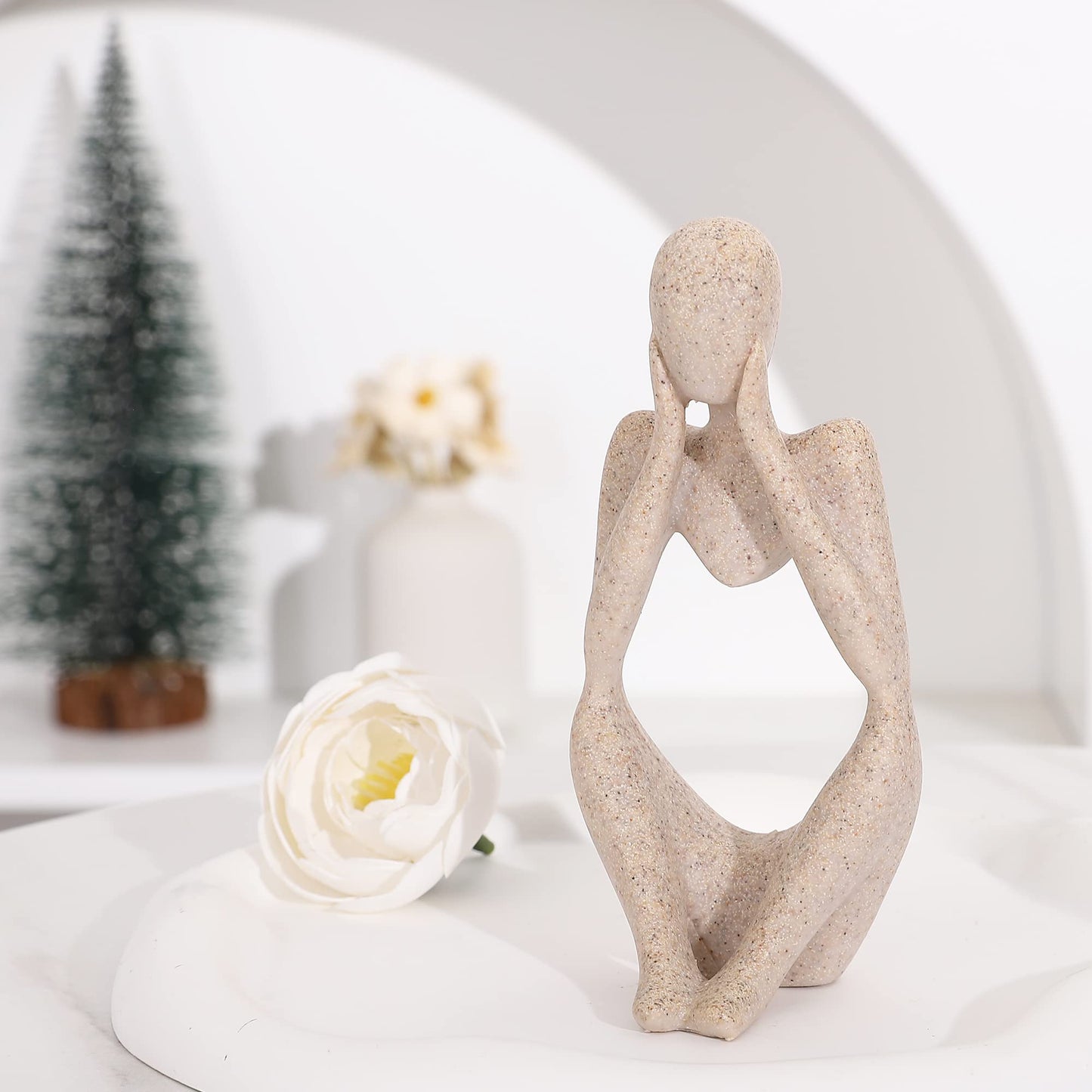 Winshall Home Decor Accents, Resin Thinker Statue Decor 3 PCS, Abstract Bookshelf Decor, Decorative Sculpture for Office,Book Shelf, Figurines Home Decor Accents (Sandstone)