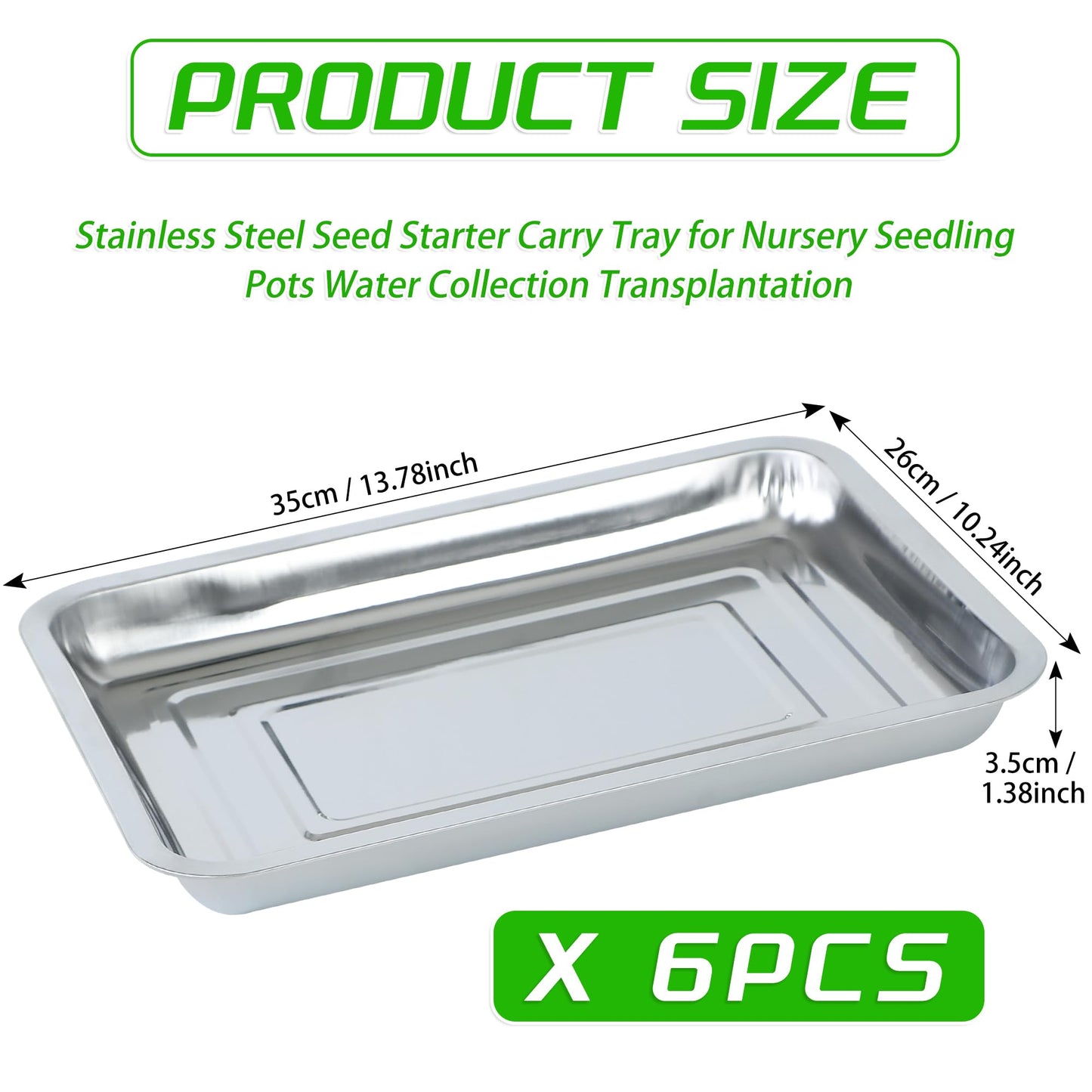 WBCBEC Stainless Steel Plant Trays, Multi-Purpose Tray for Indoor Outdoor Plants Stainless Steel Sprouting Trays Stainless Steel Seed Sprouting Kit Seed Sprouter Tray Seed Starting Trays (6PCS)