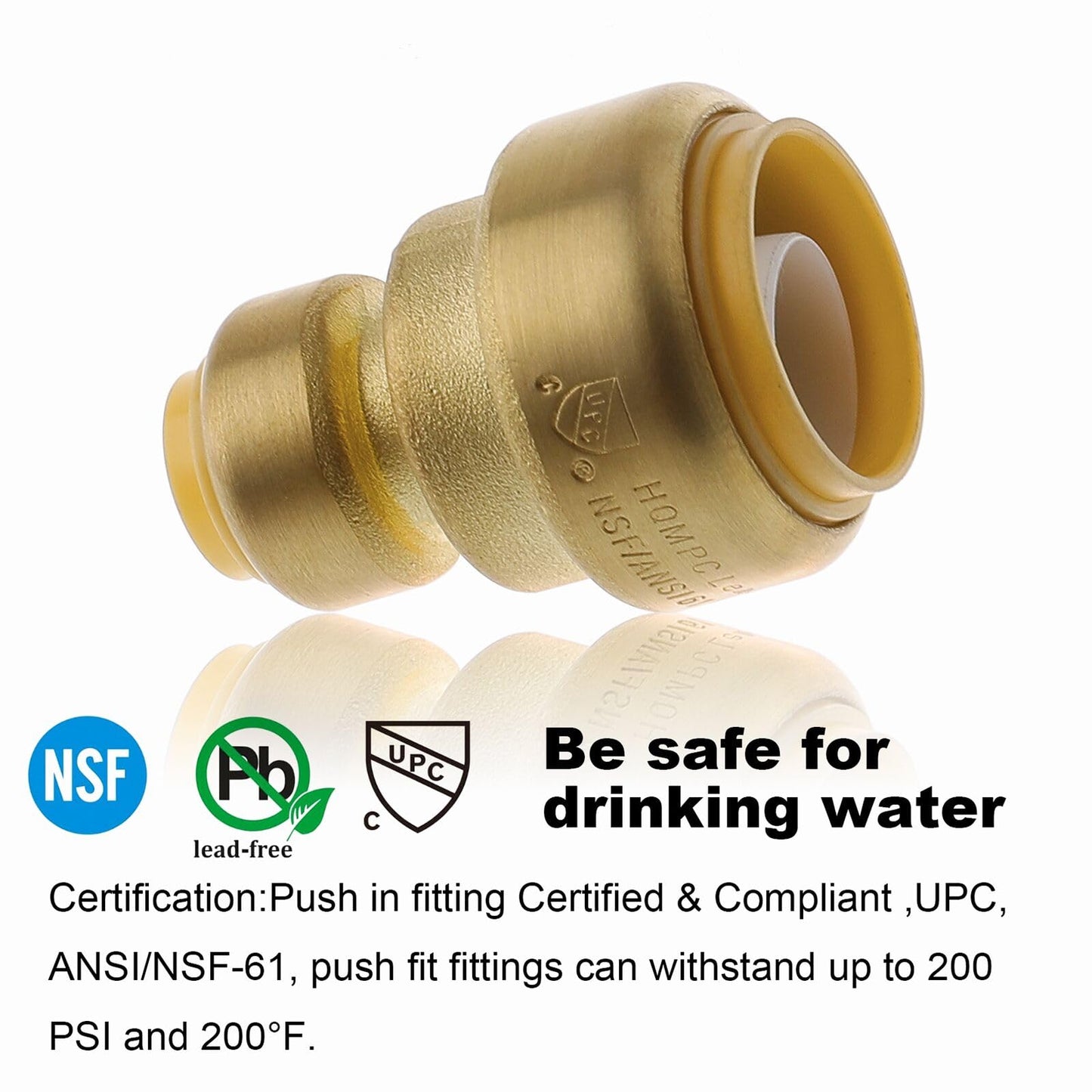 HQMPC Push Fit PEX Fittings Straight Coupling 1/2" x1, Push-to-Connect Copper, CPVC,No Lead Brass Plumbing Fittings (2PCS 1/2"x1")