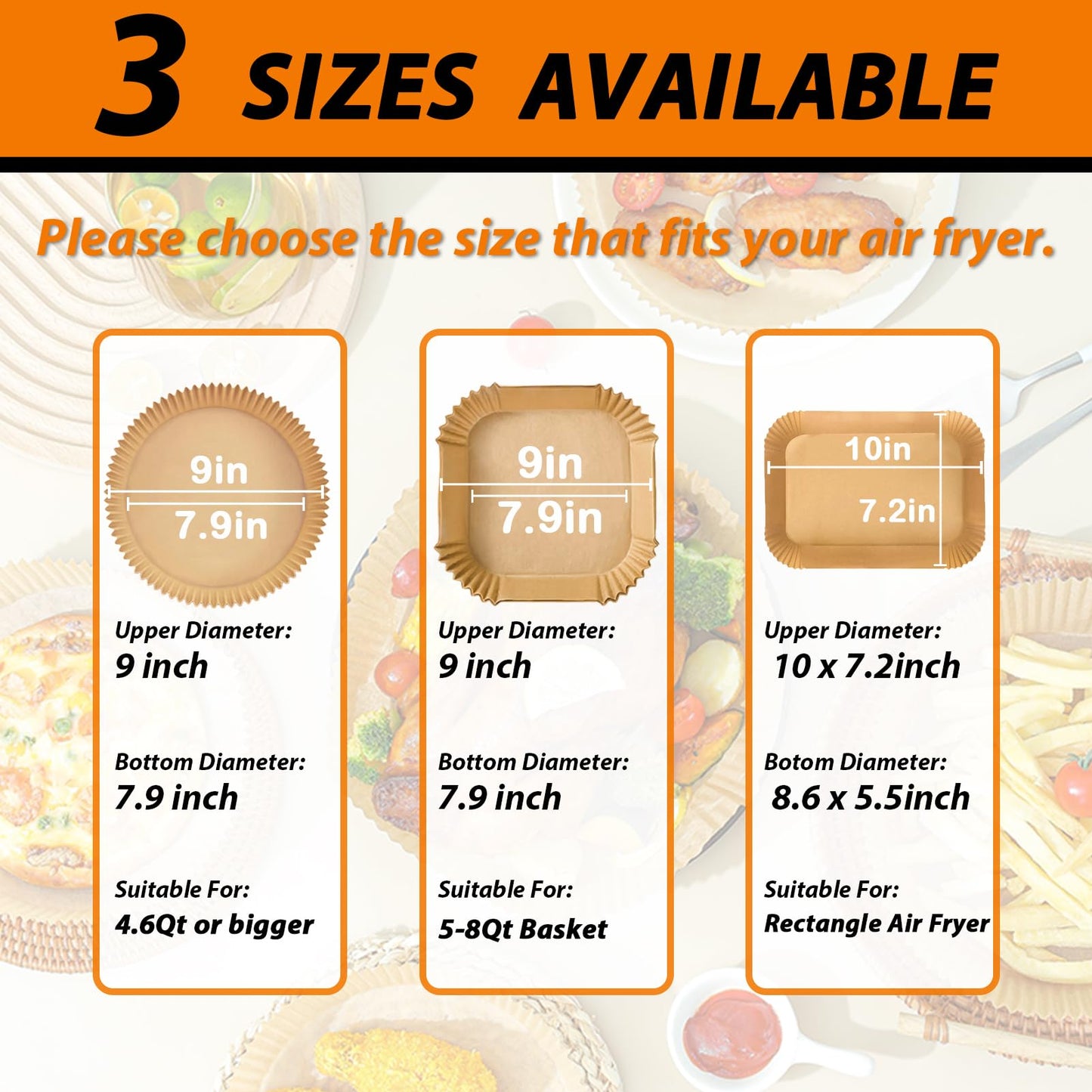 Air Fryer Liners, Airfryer Liners Disposable Square 9 Inch for 5-8QT Basket, Parchment Paper for Air Fryer Non-Stick Air Fryer Paper, Food Grade Air Fryer Parchment Paper Liners for Roasting Microwave