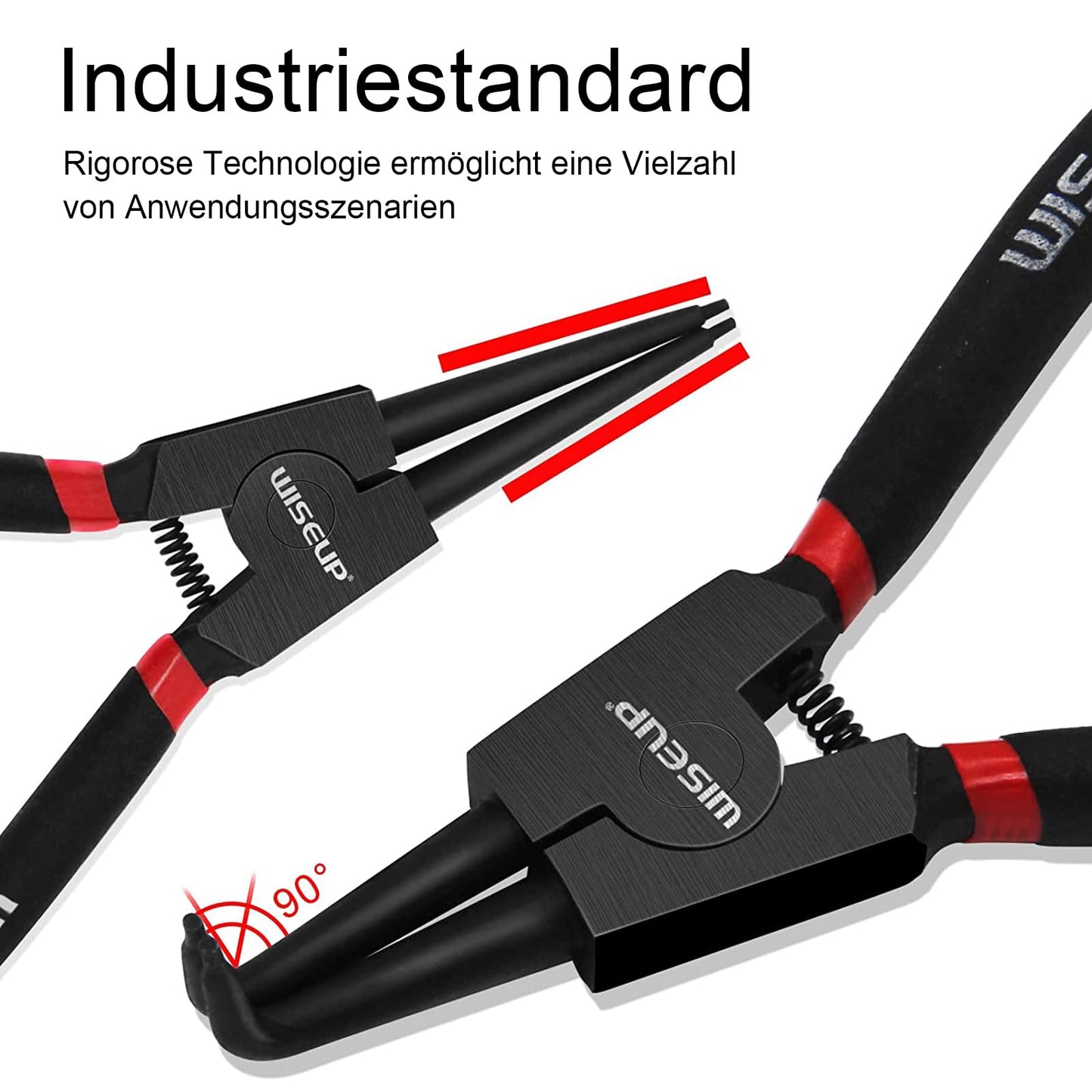 WISEUP Pliers Set, 170mm 4-Piece Bent/Straight Internal External Circlip Plier, Industrial Carbon Steel plier Set, Anti-Rust, Anti-Bending and Labor-Saving Split Ring Pliers, with Storage Bag