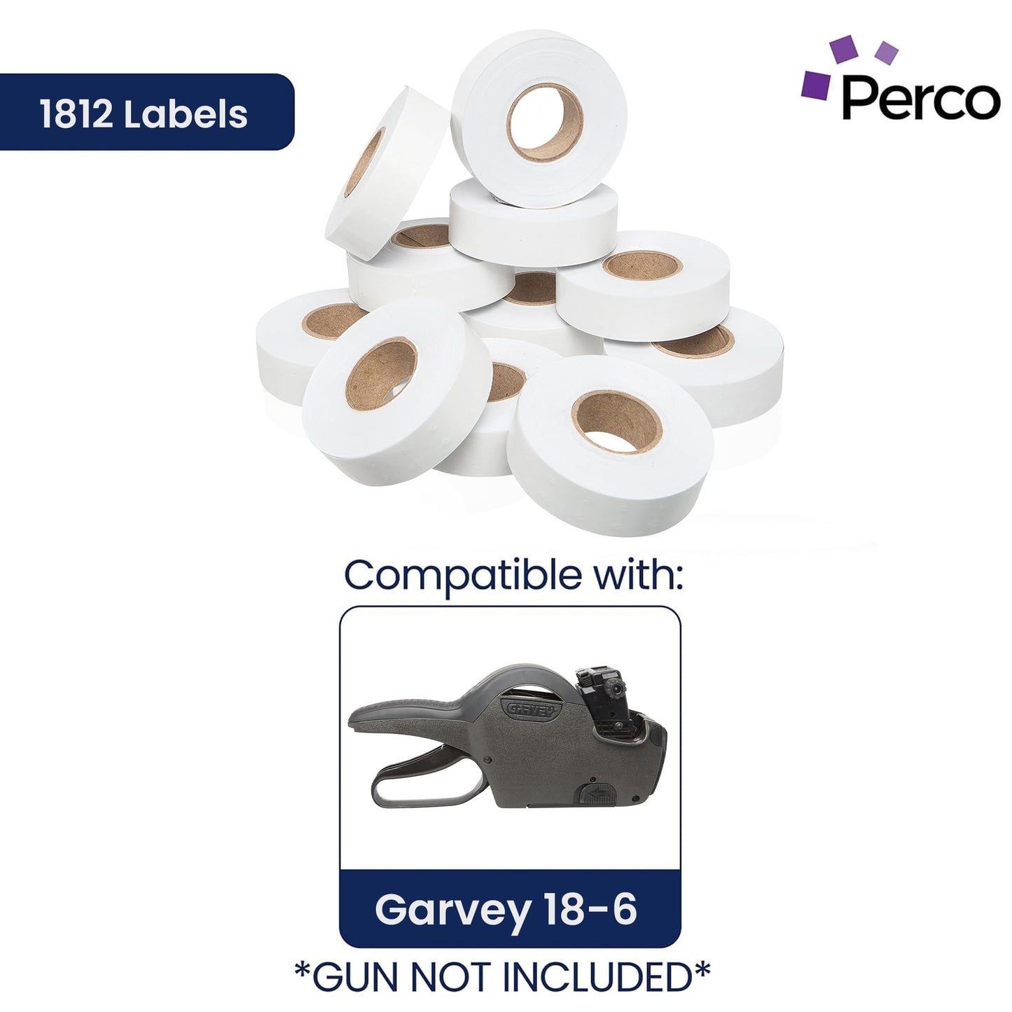 Perco 1812 White Pricing Labels for Garvey 18-6 One Line Price Gun, 11 Rolls - 14,000