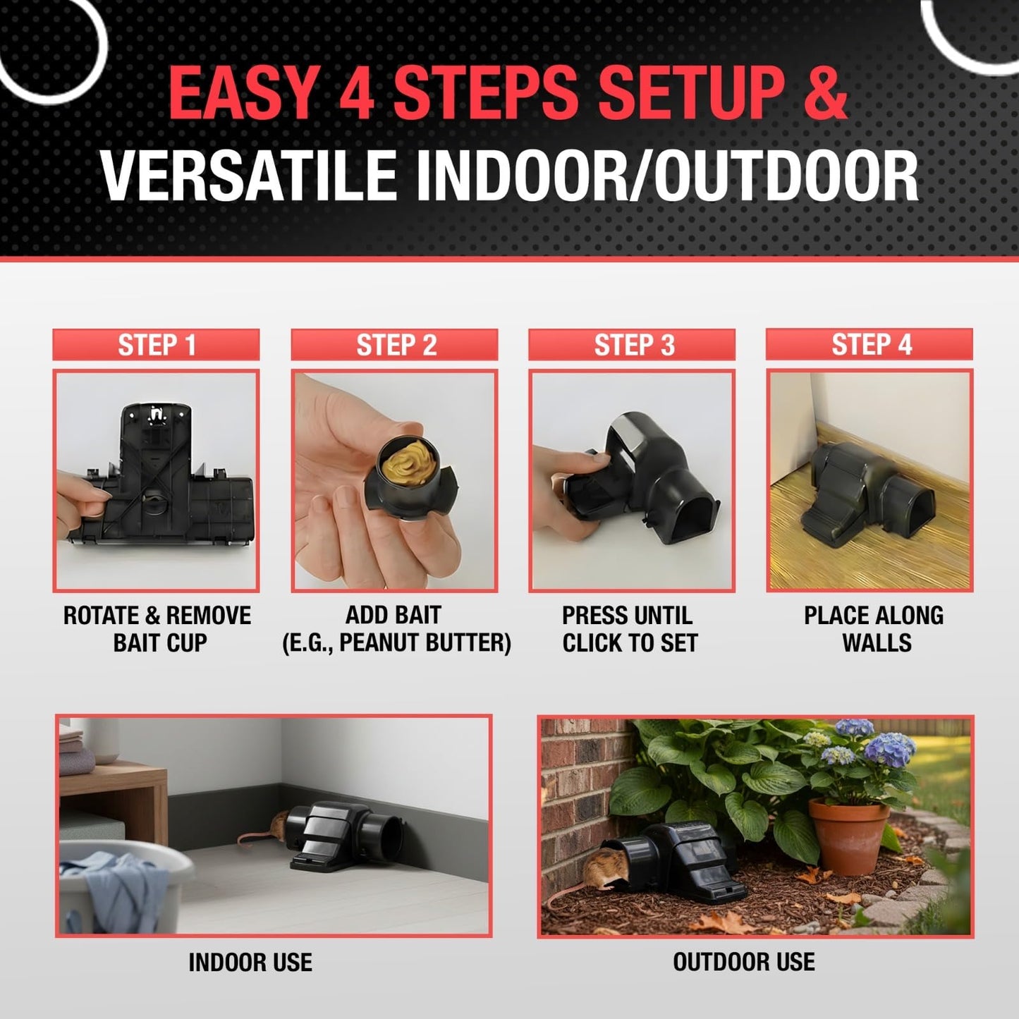 Rat Traps for Big & Large Rats Indoor & Outdoor, Big Mouse | Dual Tunneled Snap Trap | Pet & Kids Safe Design | Prevents Accidental Triggering | Reusable Heavy Duty Rat Trap that Works