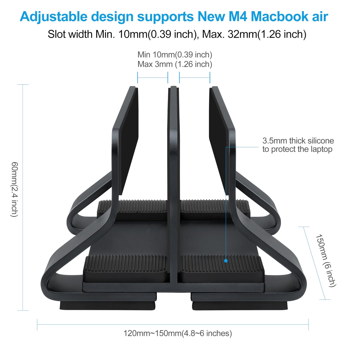 Psitek Aluminum Dual Vertical Laptop Stand Dock Holder, Supports 2 Devices, Adjustable Slot Width 12-36mm, Space-Saving Upright Storage for MacBook and Laptops