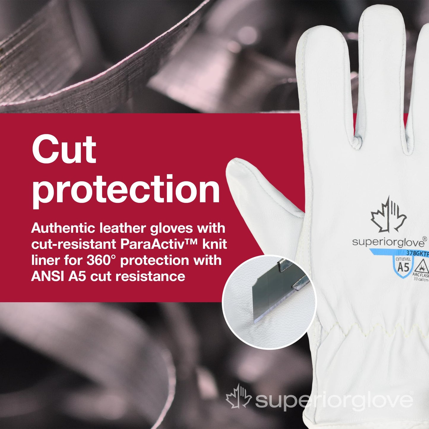Superior 378GKTFG Grain Goatskin Leather Drivers Glove with Keystone Thumb and Kevlar/Glass Lined Size M