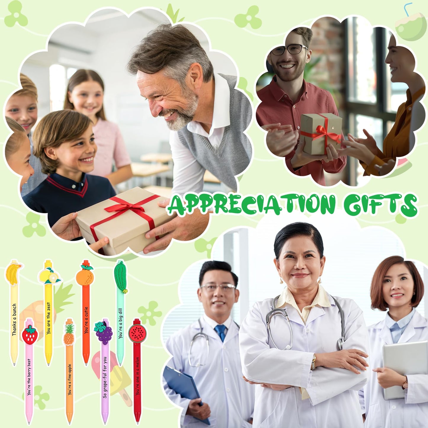 36 Sets Inspirational Fruit Pens Gifts Bulk Motivational Fruit Ballpoint Pen with Emotional Support Positive Cards Thank You Staff Gifts Employee Appreciation Gift for Coworker Team Teacher Student