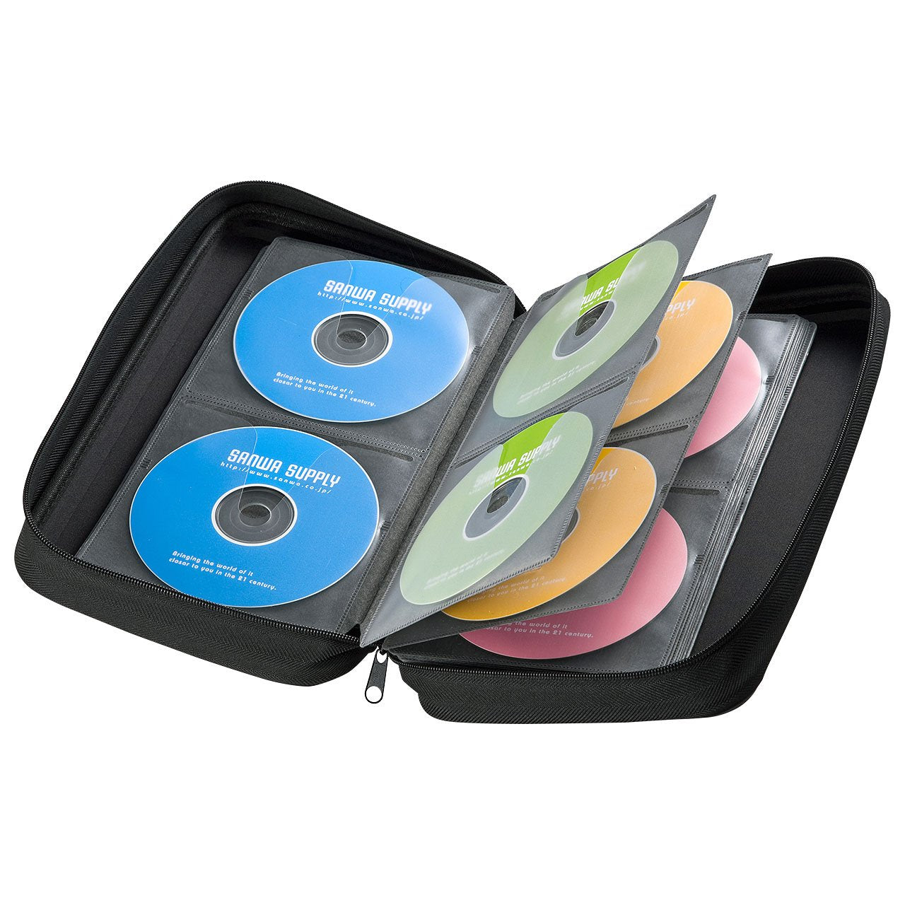 SANWA 104 Capacity CD Case, Portable DVD Storage Case, EVA Protective Music Movie Game Blu-ray Disc Wallet, Holder, Binder with Handle, Media Storage for Car, Home, Office, Black (Japan Brand)