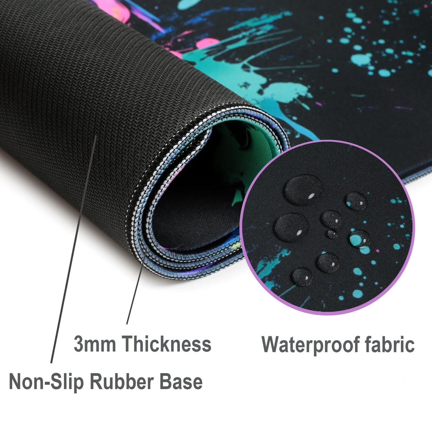 SparkLia Gaming Mouse Pad, UV Reactive X-Large Waterproof Blacklight Colorful Splatter Art Game Controller Non-Slip Rubber Base Mousemat, Glow in the Dark Desk Mat for Office Home - 31.5 x 11.8 inches