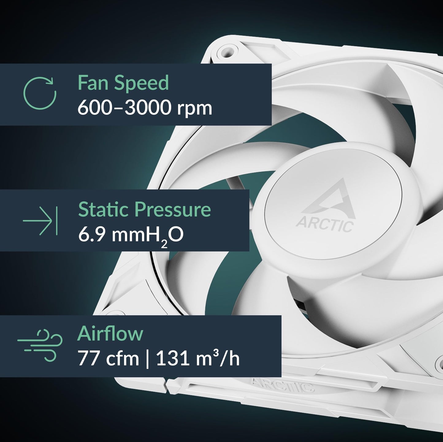 Arctic P12 Pro PST (White) - Powerful Premium Fan, 120 mm PWM Fan with Y-Cable Splitter, 600-3000 RPM, 0 RPM <5% PWM, Fluid Dynamic Bearing, 4-Pin - White