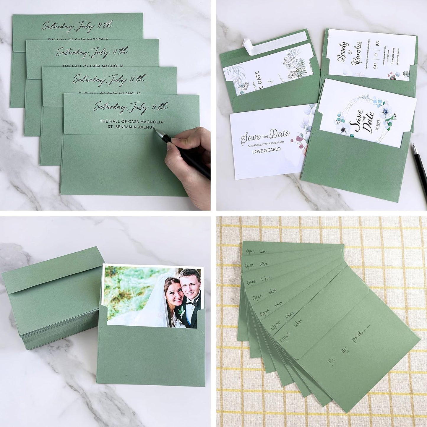 BEANPRECOY 100 Pcs A7 Envelopes, Self-Adhesive Envelopes, 5x7 Envelopes, Printable Invitation Envelopes for Weddings Invitations, Party Invitations, Photos, Postcards, Greeting Cards (Sage Green)