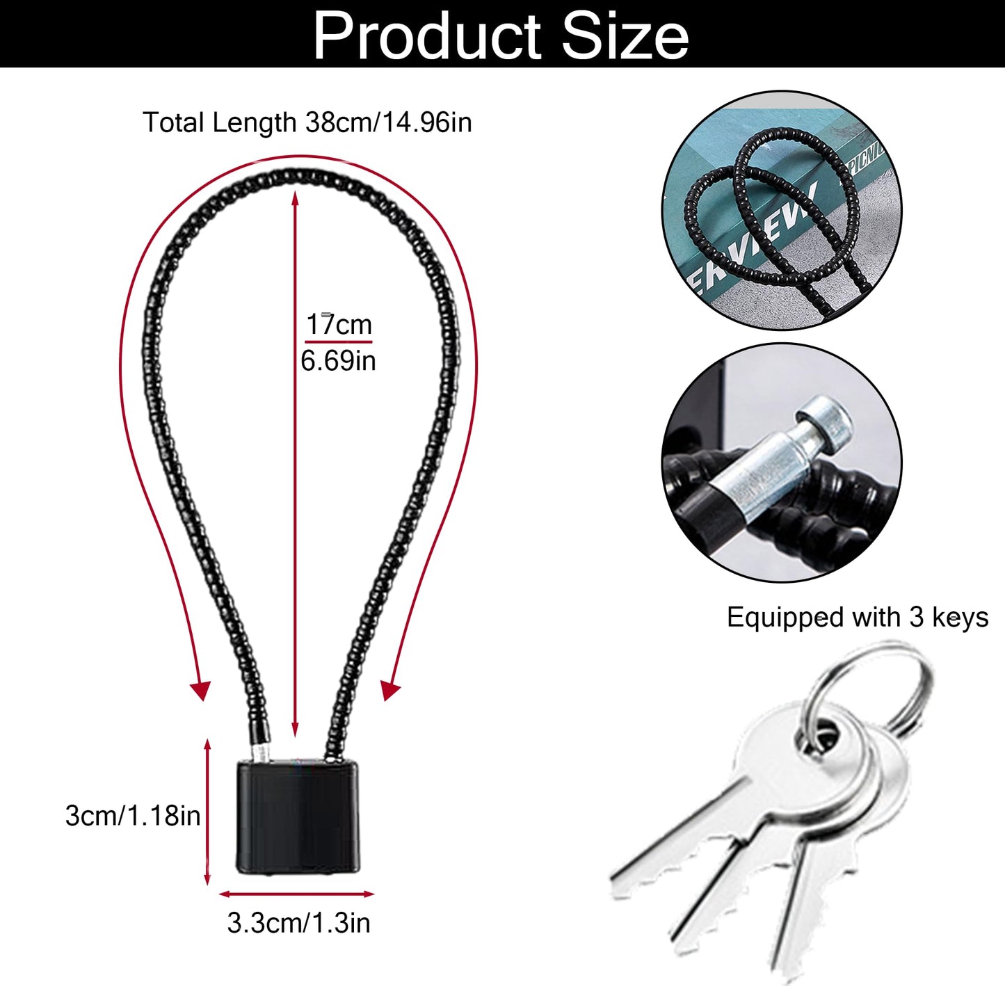 4 Pack Long Cable Padlock with Keys Alike,(1.3''/33mm) Wide Lock Body Heavy Duty Padlocks with 12Keys,Wire Rope Lock for Outdoor or Indoor for Gym Locker, Case, Bike and Fence