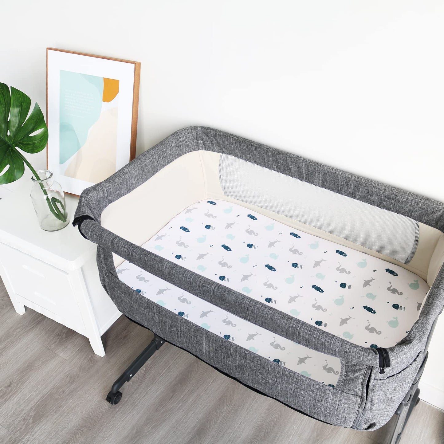 Bassinet Fitted Sheet(33" x 20"), Bassinet Sheets 4 Pack, Compatible with Most Bedside Sleeper Bassinet, Bassinet Sheets with Ultra Soft Microfiber Surface, Grey