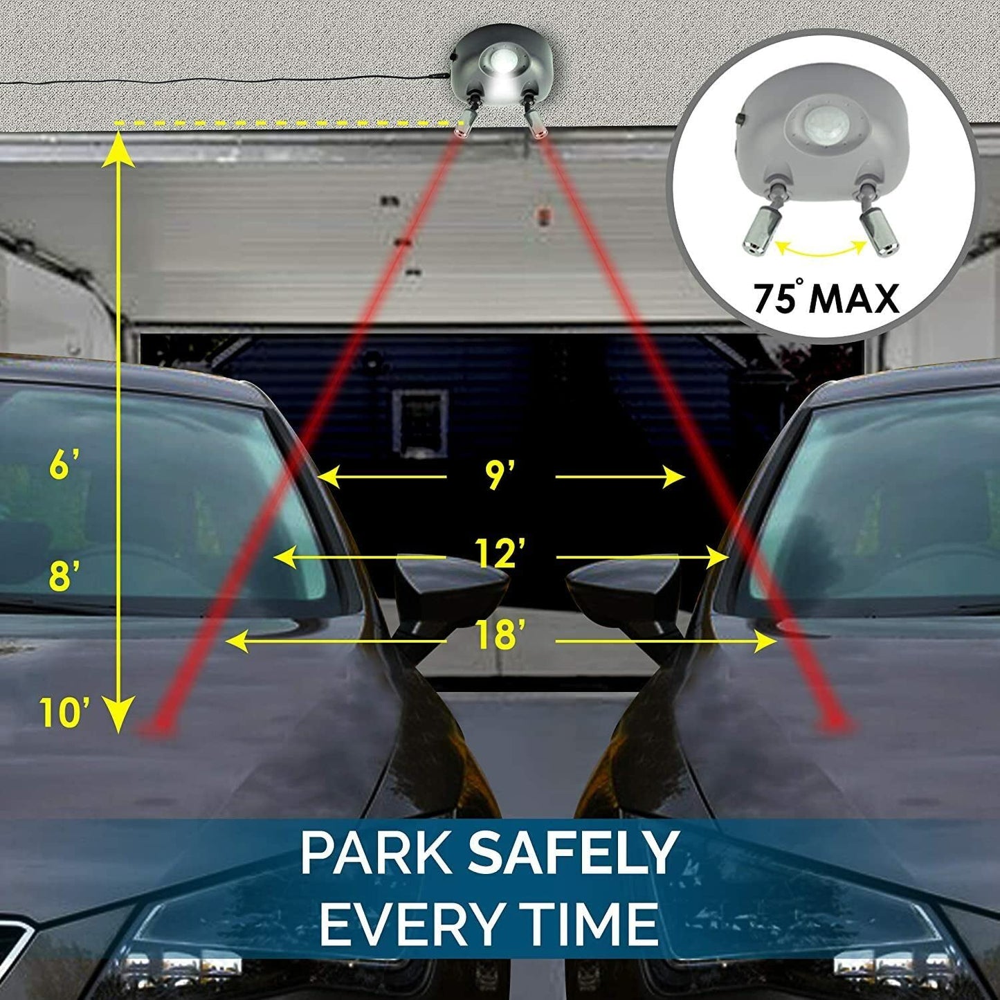 Zone Tech Garage Parking Assist Dual Laser Guide - High-Tech Professional 360 Degree Adjustable to Wider Angles, Sensor With AC Adapter and Battery Backup for Car /Automotive