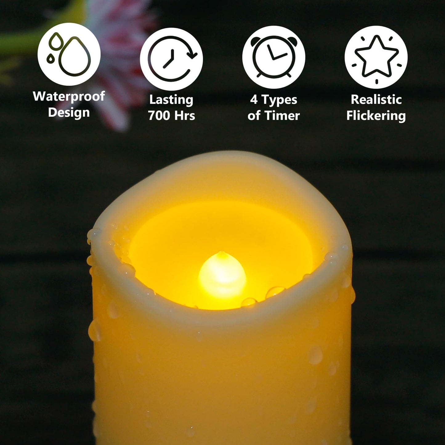 Yeelida Waterproof 8pcs Flameless LED 2.2" x4" 4" 5" 5" 6" 6" 7" 7" Candles with 2 Remotes & Daily Timer, Battery Operated Fake Exterior Ivory Plastic Long Lasting Pillar Candles for Outdoor Use