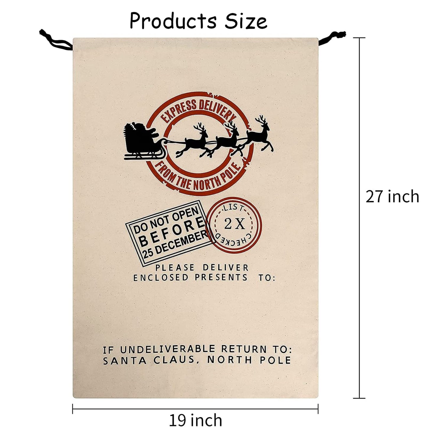 ZEAUBiM Santa Burlap Sack Bags with Drawstring 27.6"x 19.7" for Large Xmas Package Storage, Event Party Supplies, Christmas Party Favors - 2pcs