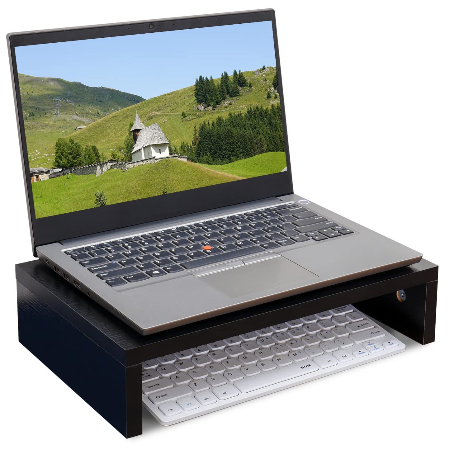 TEAMIX Monitor Stand Riser-14.2 inch, Wood Monitor Riser with Storage for Desk Small Monitor Stand TV/Screen/PC/Laptop Riser Computer Stand Desktop Shelf (Black, 36L x 24W cm)