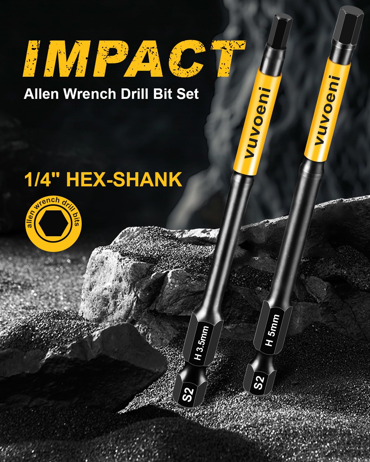 vuvoeni Impact Hex Head Allen Wrench Drill Bit Set 4 in Long (Metric & SAE), 20PCS Allen Bits Magnetism, 1/4'' Hex-Shank S2 Steel for DIY Furniture Assembly & Car Repairs