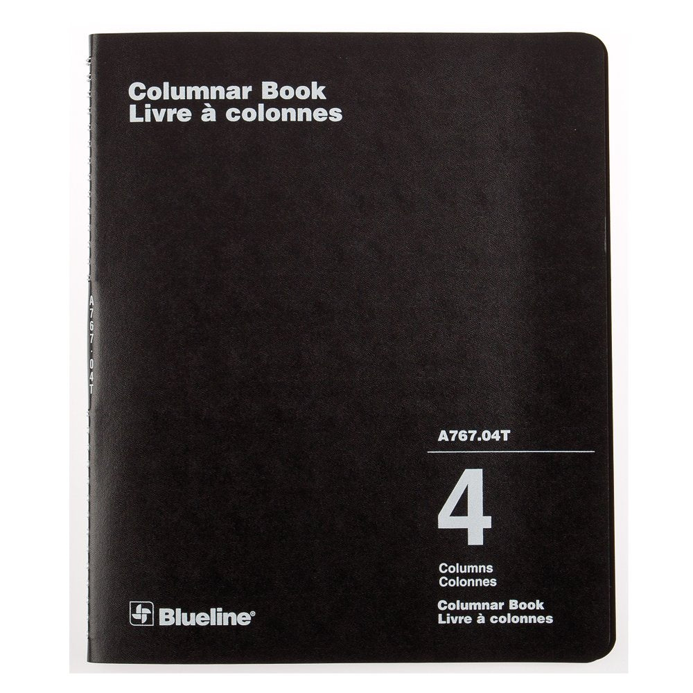 Blueline Columnar Book, Twin-Wire Binding, 4 Columns with Description, 80 Pages, 12-Inch x 10-Inch, Black (A767.04T)