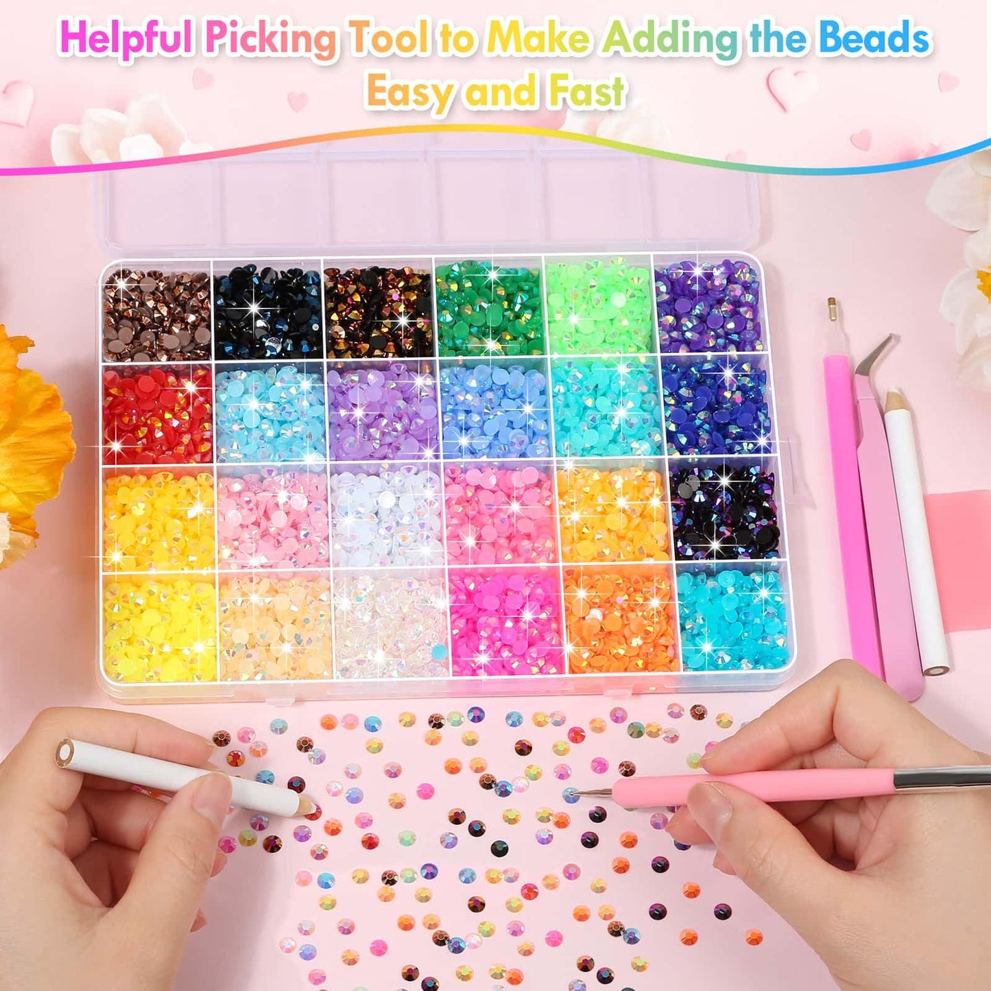 B7000 Glue with Large Rhinestones for Crafting, 5MM Rainbow Rhinestones Flat Back Gems Crystal with Jewelry Glue Adhesive for DIY Graduation Cap Bedazzling Crafts Clothes Tumblers Shoes