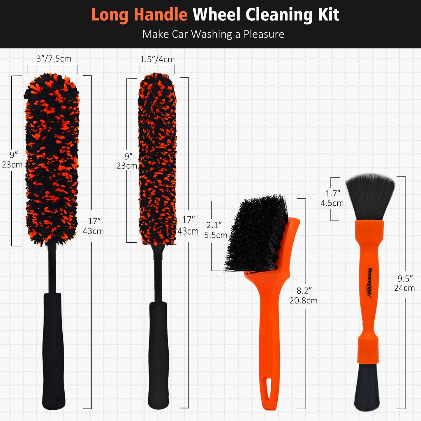 YeewayVeh 4PCS Car Wheel Cleaning Kit, Bendable Microfiber Tire & Rim Cleaner, Scratch-Free Double Head Detailing Brushes for Car All Wheel Types