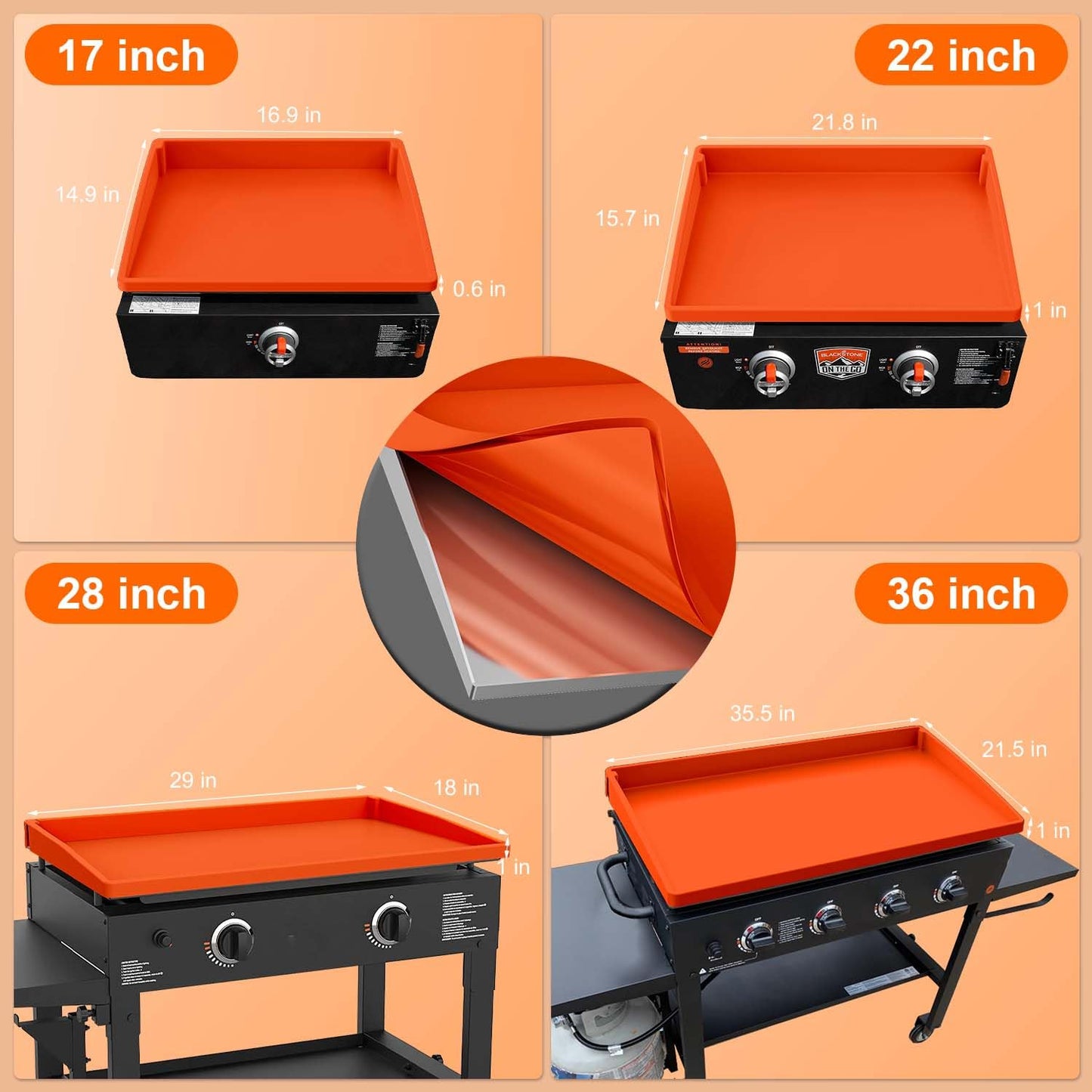 BANGIE Griddle Cover Mat for Blackstone 22 Inch Accessories | Full Wrap-Around Protection Silicone Mat for Griddle | Food Grade Material | Orange
