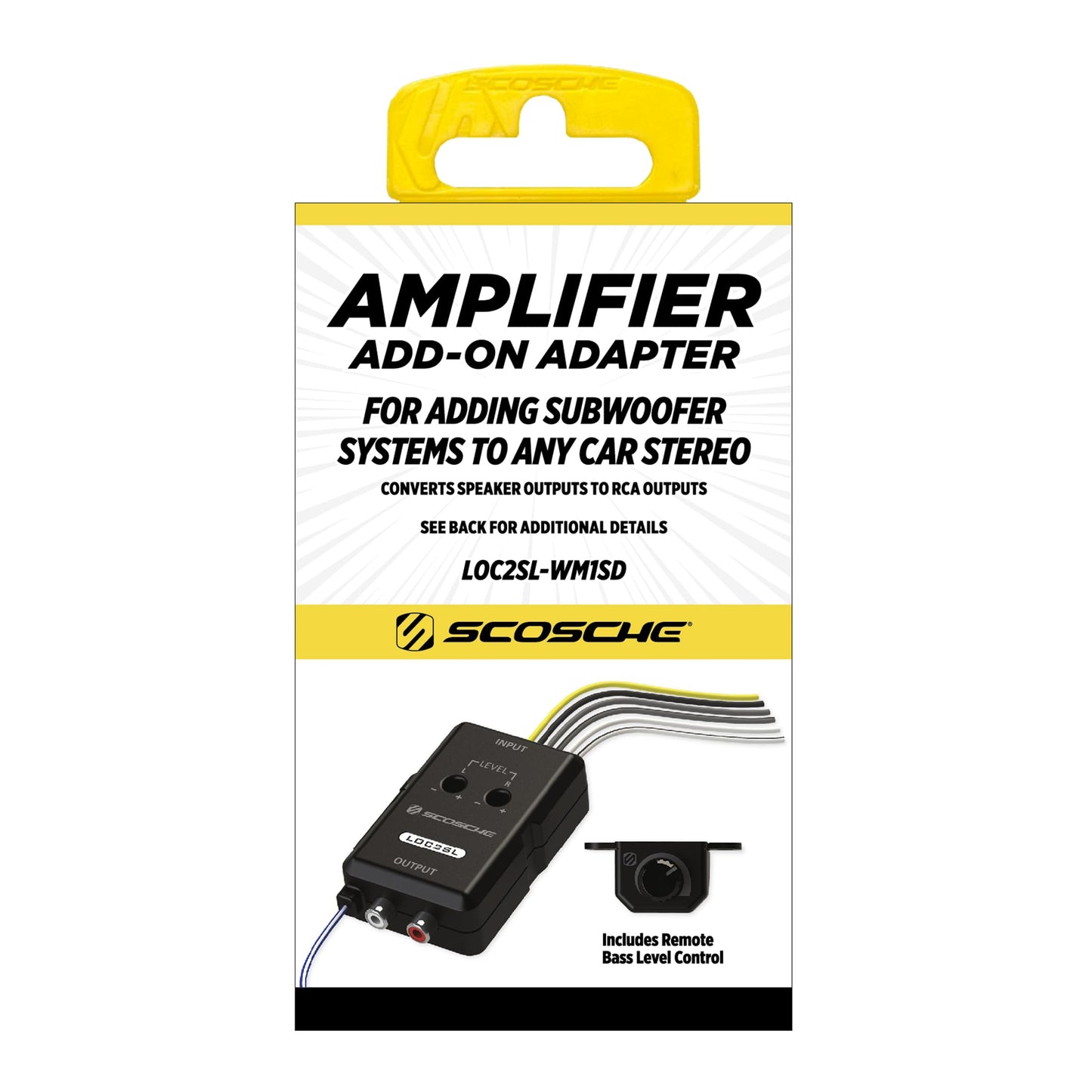 Scosche LOC2SL Line Output Converter Adjustable Amplifier Add On Module for Car Stereo, 2-Channel Signal Sensing Speaker Wire to RCA Adapter with Remote Control Knob, Black