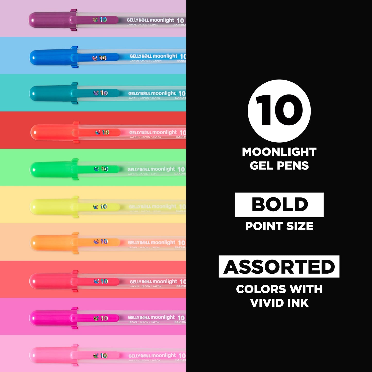 Sakura Gelly Roll Moonlight 10 Gel Pens - Bold Point Ink Pen for Journaling, Art, or Drawing - Assorted Bright Ink - Bold Line - 10 Pack