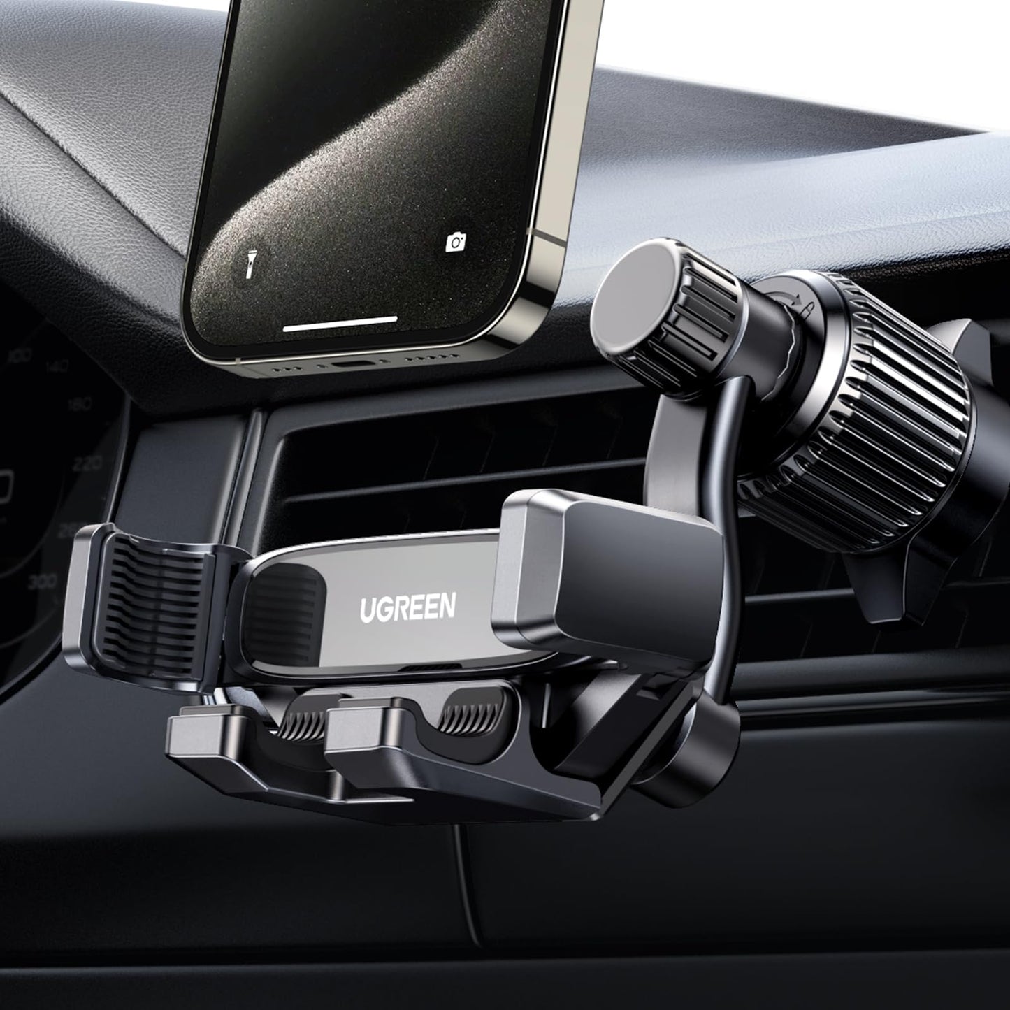 UGREEN Car Phone Holder Gravity Vent Phone Mount, Never Blocking Air Vent Clip Cell Phone Holder Compatible with iPhone 16 15 14 13 12 Pro Max Mini Plus, iPhone 11 SE XS XR 8 7 6 6S Smartphone, Black