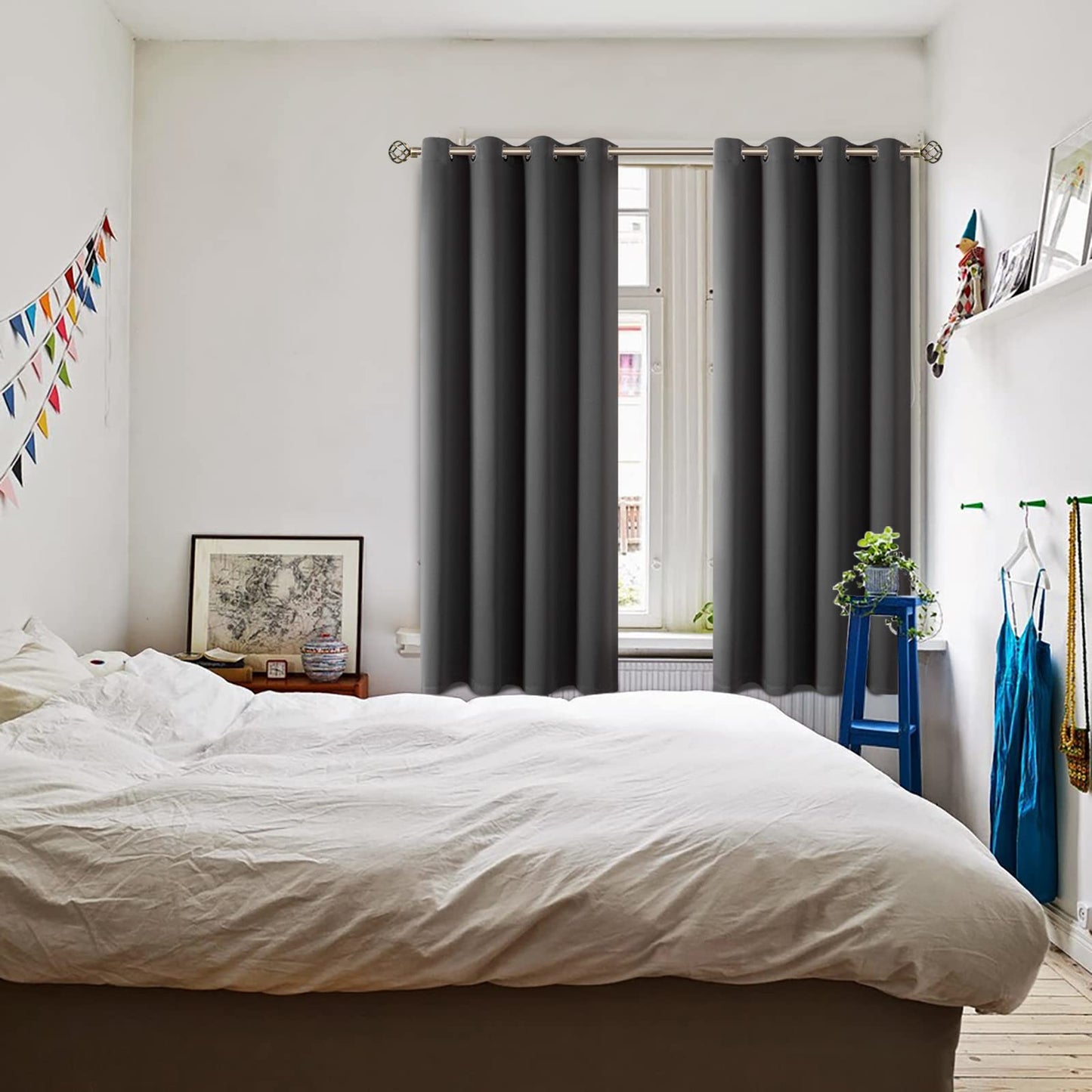 BGment Blackout Curtains 2 Panels for Bedroom - Black Out Curtains 63 Inches Long Window Room Darkening Grommet Thermal Insulated Curtains, 52 Inch Wide Each, Dark Grey
