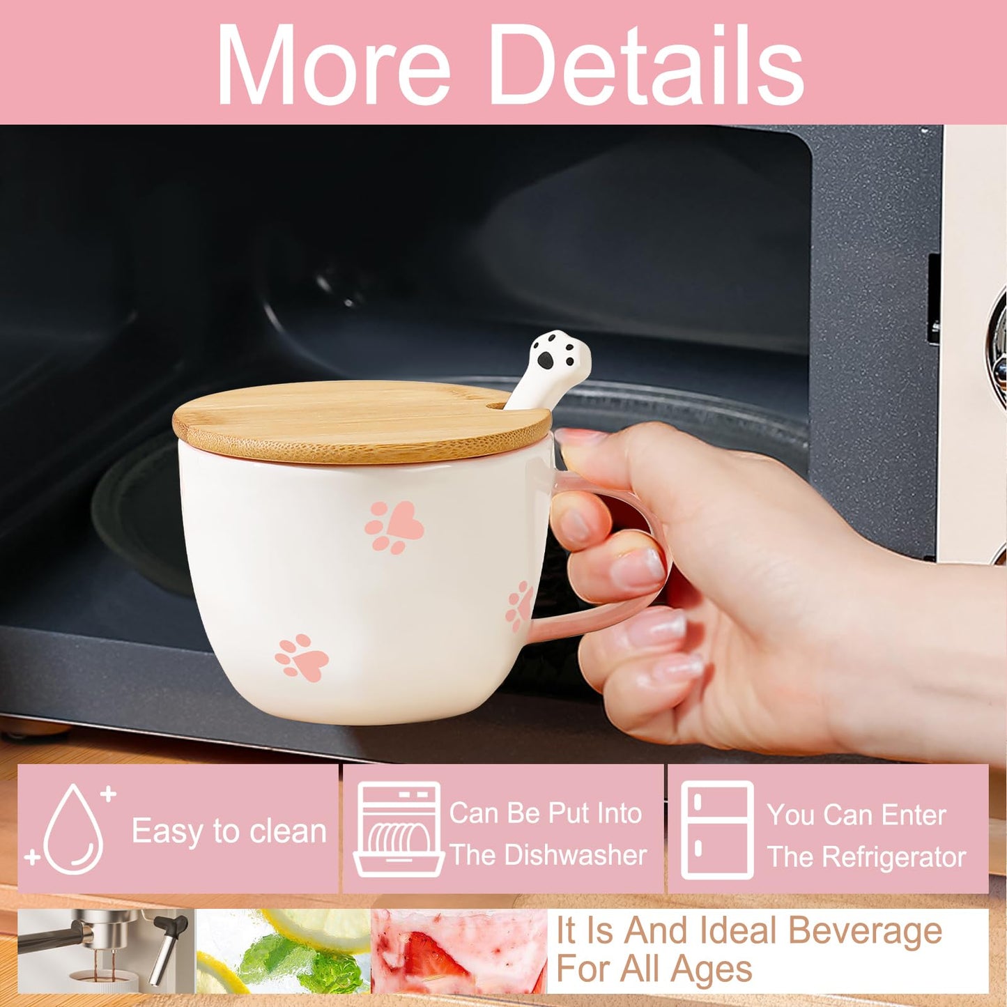 BigNoseDeer Kawaii Cat Mug with 3D Kitty Inside Ceramic Tea Cup Coffee Mug Cute Mugs Gifts for Women Girlfriend Kids(13oz)