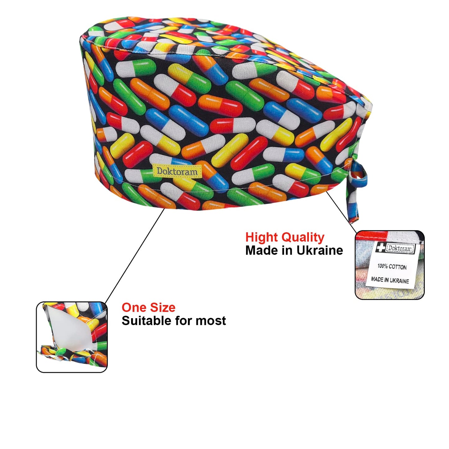 X-Ray Black Working Cap - Comfortable and Breathable for Men and Women Long Aesthetic Head Cover, Pills, One Size