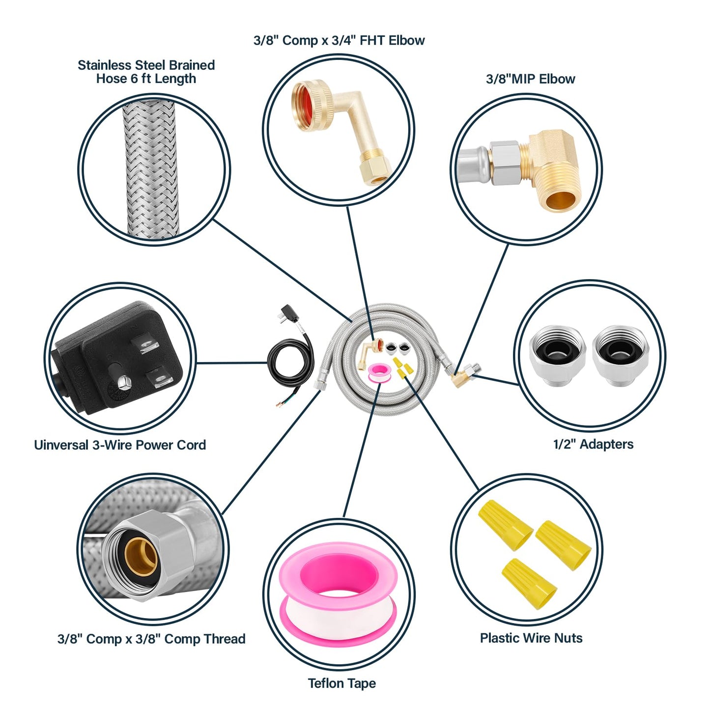 Solimeta Universal Dishwasher Installation Kit with 6 ft Stainless Steel Hose and Power Cord