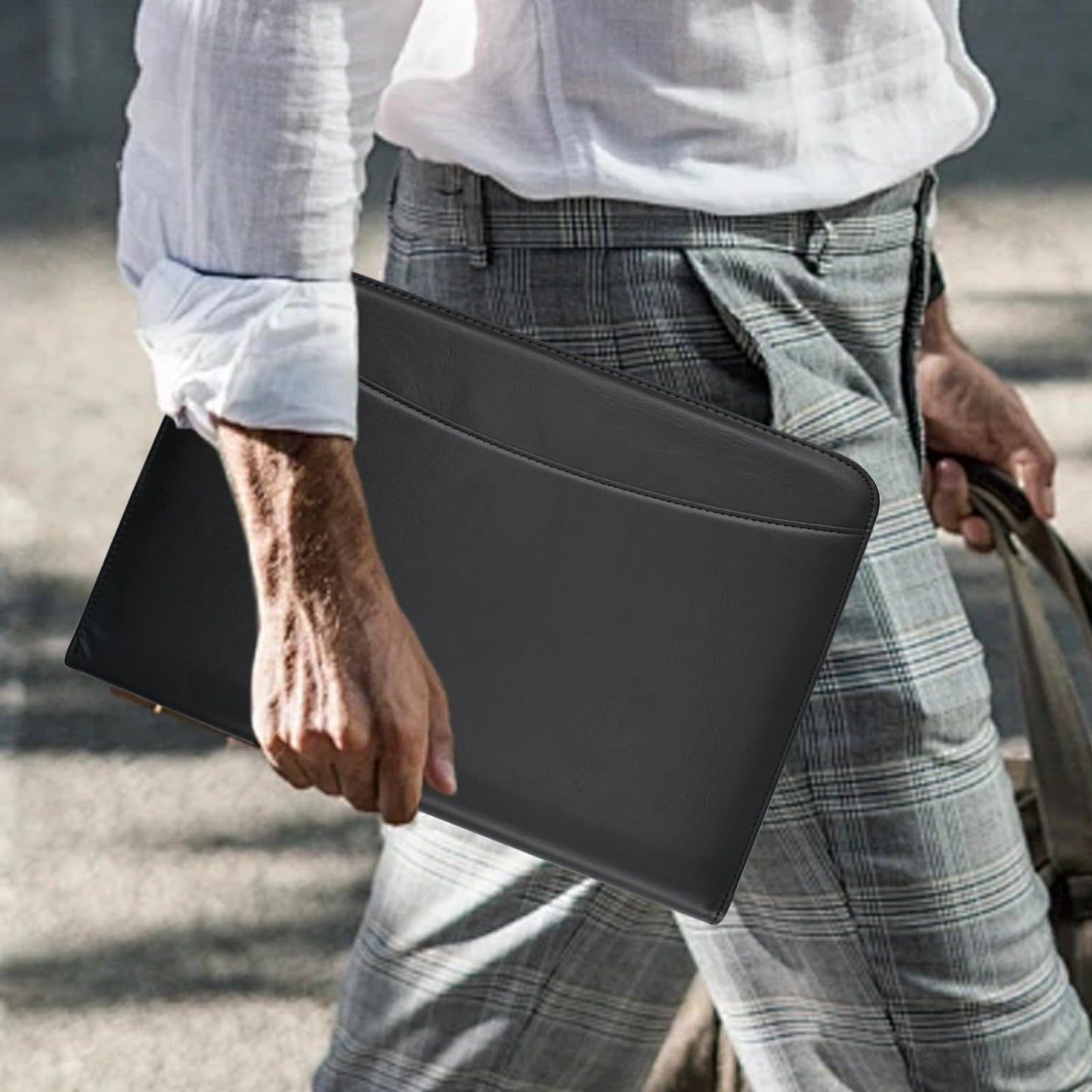 VANRA Zippered Padfolio for Men Leather Portfolio for Women Binder Organizer Interview Resume Folder for Papers Document Holder Planner Binder A4 Letter Size with Notepad, Black